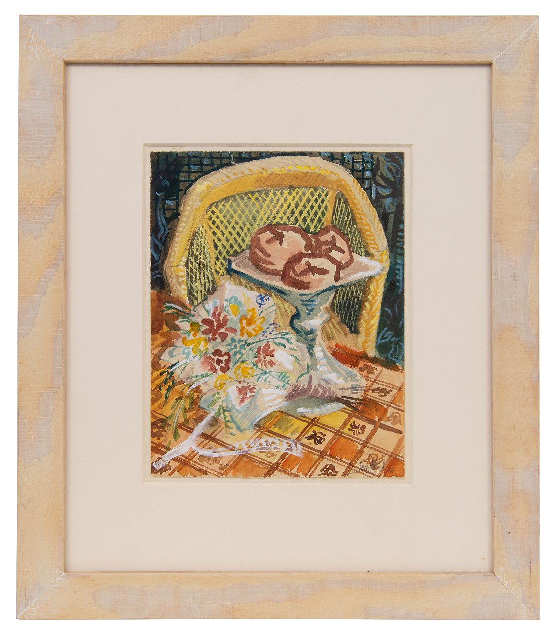 Hul J.M.F. | Johannes 'Jan' Mathias Franciscus Hul | Aquarellen en tekeningen te koop aangeboden | Stilleven met boeket en schaal met soezen, aquarel op papier 18,7 x 14,6 cm, gesigneerd rechtsonder en gedateerd '46 Hul J.M.F. | Johannes 'Jan' Mathias Franciscus Hul | Aquarellen en tekeningen te koop aangeboden | Stilleven met boeket en schaal met soezen, aquarel op papier 18,7 x 14,6 cm, gesigneerd rechtsonder en gedateerd '46