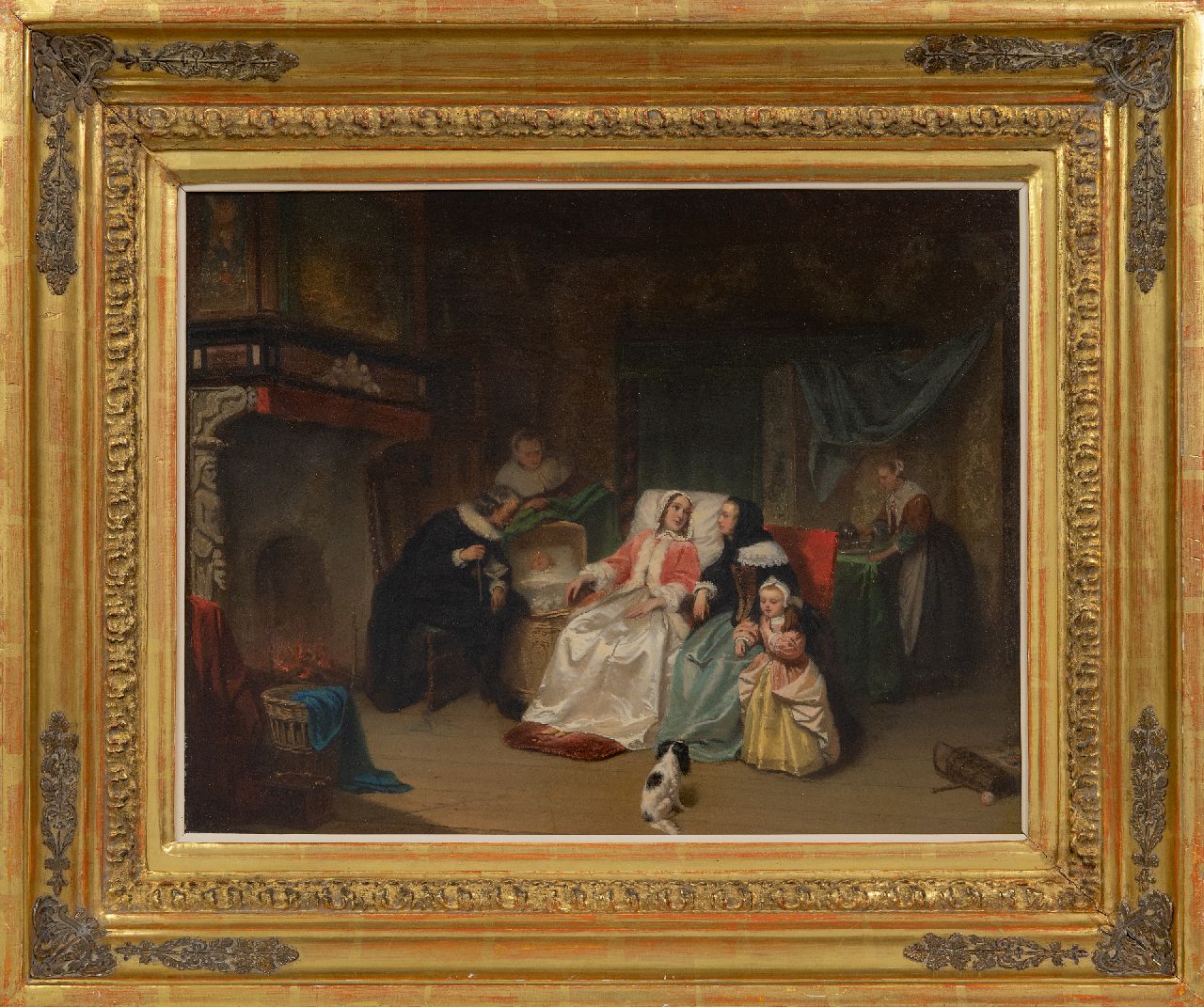 Scholten H.J.  | Hendrik Jacobus Scholten | Schilderijen te koop aangeboden | De kraamvisite, olieverf op paneel 38,0 x 47,1 cm, gesigneerd linksonder en gedateerd '52, zonder lijst