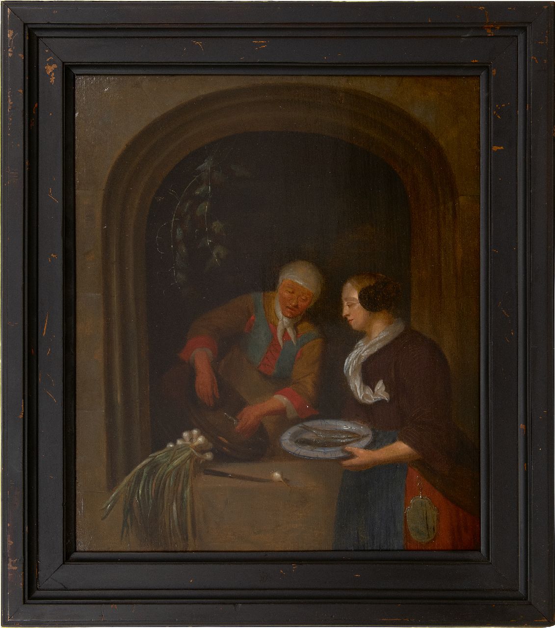 Noord-Nederlandse School, begin 18e eeuw   | Noord-Nederlandse School, begin 18e eeuw | Schilderijen te koop aangeboden | De haringverkoopster, olieverf op paneel 49,2 x 41,7 cm