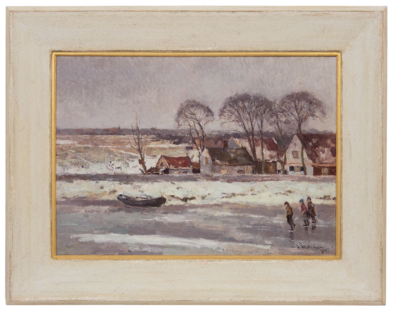 Stutterheim L.P.  | Lodewijk Philippus 'Louis' Stutterheim, Kinderen schaatsend op een vaart bij Nieuwkoop, olieverf op doek 50,5 x 70,7 cm, gesigneerd rechtsonder en gedateerd 1924