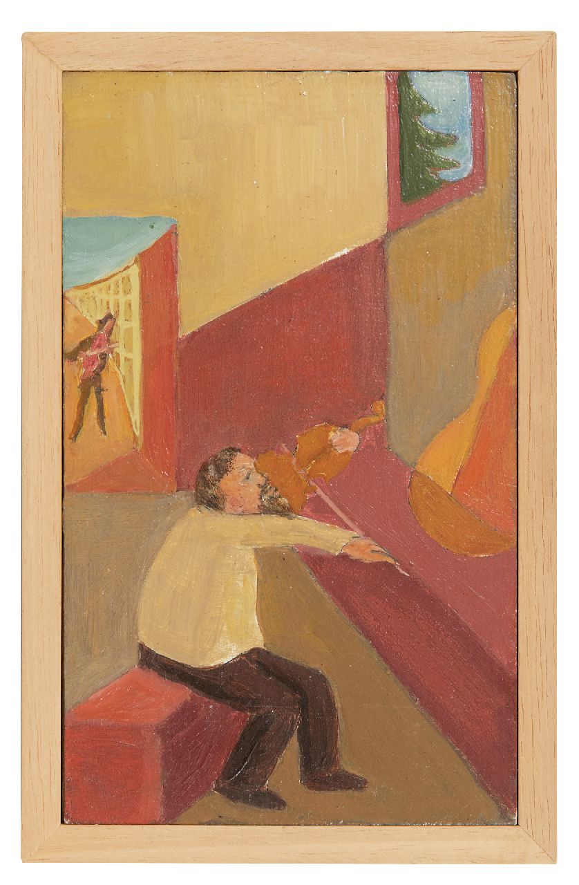 Onbekend   | Onbekend | Schilderijen te koop aangeboden | Vioolspeler, olieverf op board 18,0 x 11,0 cm
