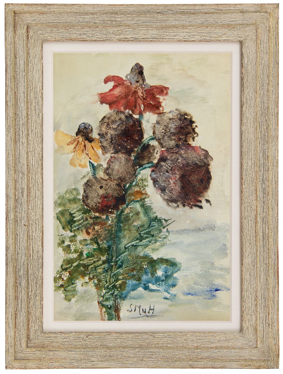 Mesdag-van Houten S.  | Sina 'Sientje' Mesdag-van Houten, Tuinboeketje met rudbeckia's, aquarel op papier 27,3 x 18,2 cm, gesigneerd middenonder met initialen