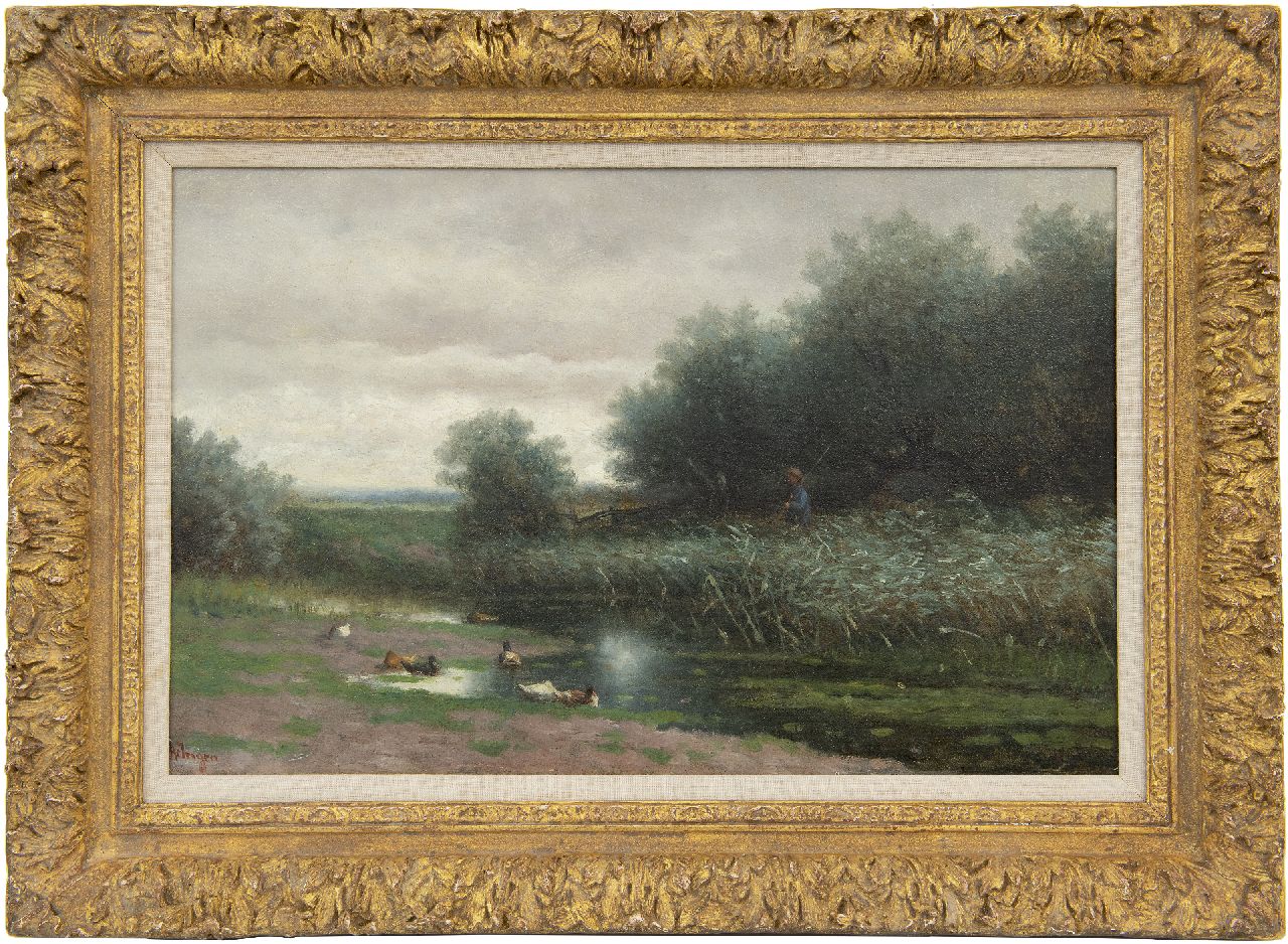 Ingen H.A. van | Hendrikus Alexander van Ingen | Gemälde zum Verkauf angeboten | Landschaft mit Angler, Öl auf Leinwand 30,7 x 50,2 cm, Unterzeichnet u.l.