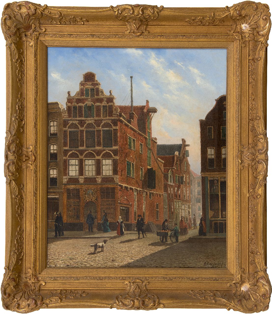 Jongh O.R. de | Oene Romkes de Jongh | Schilderijen te koop aangeboden | Hollands stadsgezicht, olieverf op doek 54,0 x 44,0 cm, gesigneerd rechtsonder en gedateerd 1876