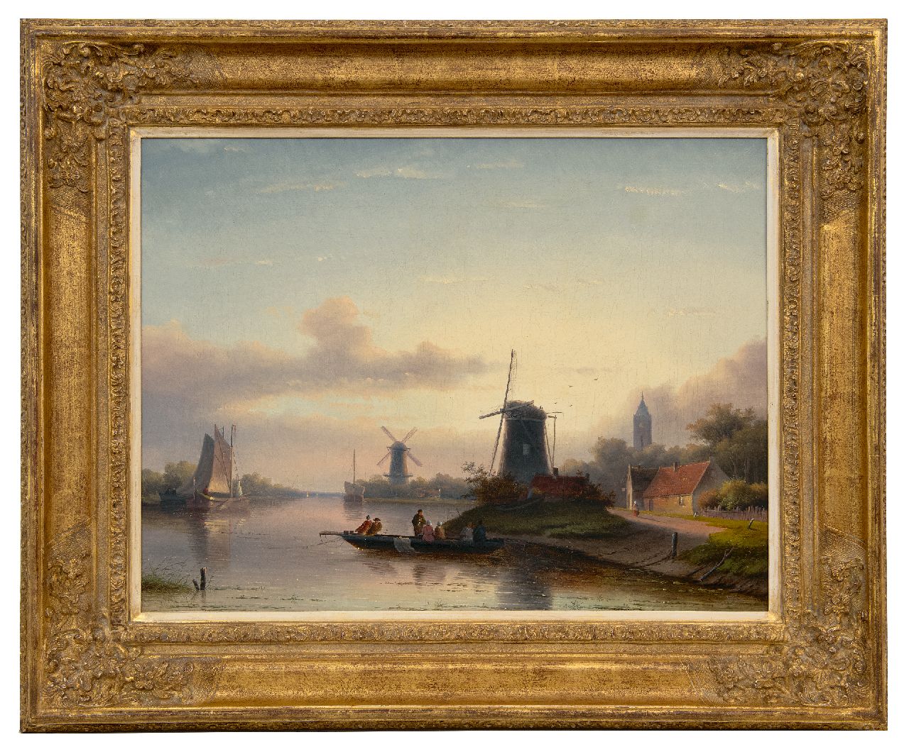 Spohler J.J.C. | Jacob Jan Coenraad Spohler | Schilderijen te koop aangeboden | Zomers rivierlandschap met overzetveer (pendant van Winterlandschap), olieverf op doek 43,8 x 58,0 cm, gesigneerd rechtsonder en gedateerd 1857 Spohler J.J.C. | Jacob Jan Coenraad Spohler | Schilderijen te koop aangeboden | Zomers rivierlandschap met overzetveer (pendant van Winterlandschap), olieverf op doek 43,8 x 58,0 cm, gesigneerd rechtsonder en gedateerd 1857