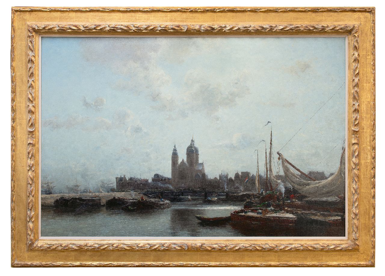 Wijsmuller J.H. | Jan Hillebrand Wijsmuller | Schilderijen te koop aangeboden | Amsterdams havengezicht met de St. Nicolaaskerk, olieverf op doek 99,5 x 149,8 cm, gesigneerd rechtsonder Wijsmuller J.H. | Jan Hillebrand Wijsmuller | Schilderijen te koop aangeboden | Amsterdams havengezicht met de St. Nicolaaskerk, olieverf op doek 99,5 x 149,8 cm, gesigneerd rechtsonder