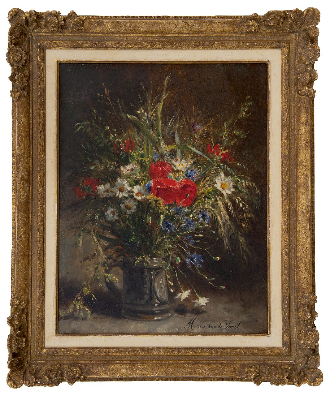 Voort in de Betouw-Nourney M. van der | Maria van der Voort in de Betouw-Nourney | Schilderijen te koop aangeboden | Veldboeket in stenen bierpul, olieverf op doek 53,8 x 41,5 cm, gesigneerd rechtsonder Voort in de Betouw-Nourney M. van der | Maria van der Voort in de Betouw-Nourney | Schilderijen te koop aangeboden | Veldboeket in stenen bierpul, olieverf op doek 53,8 x 41,5 cm, gesigneerd rechtsonder