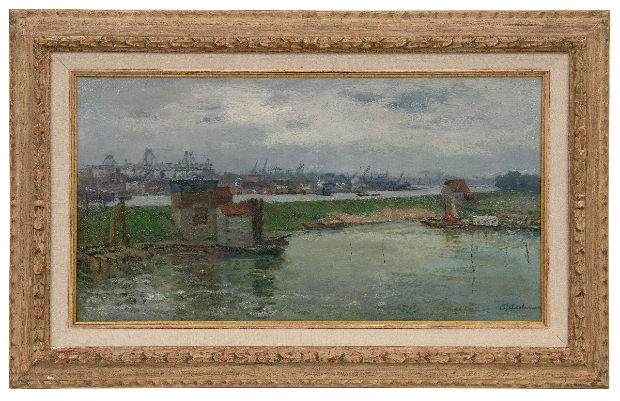 Schulman D.  | David Schulman | Schilderijen te koop aangeboden | Gezicht op het Amsterdam-Rijnkanaal, olieverf op doek 40,5 x 75,0 cm, gesigneerd rechtsonder en te dateren 1960