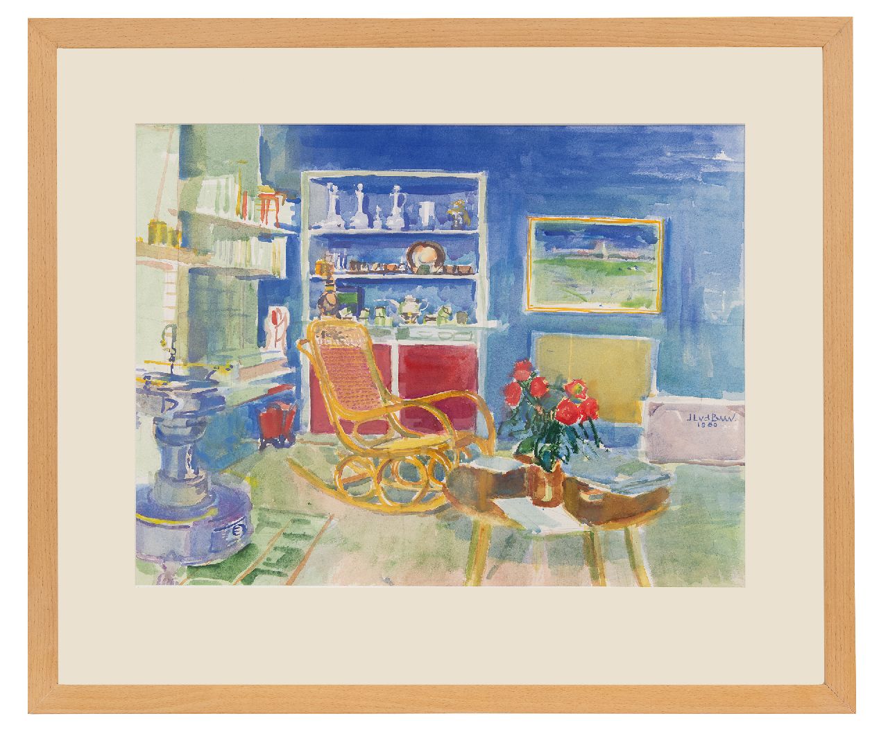 Baan J.L. van der | 'Jan' Lucas van der Baan | Aquarellen en tekeningen te koop aangeboden | Interieur, aquarel op papier 47,0 x 62,5 cm, gesigneerd m.r. en gedateerd 1980 Baan J.L. van der | 'Jan' Lucas van der Baan | Aquarellen en tekeningen te koop aangeboden | Interieur, aquarel op papier 47,0 x 62,5 cm, gesigneerd m.r. en gedateerd 1980