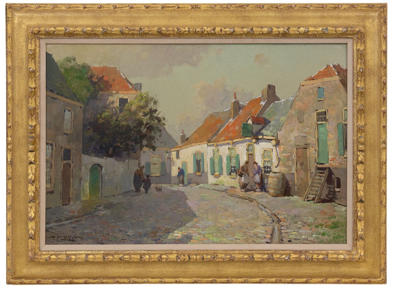Knikker jr. J.S. | 'Jan' Simon Knikker jr. | Schilderijen te koop aangeboden | Zonnig dorpsgezicht met figuren, olieverf op doek 40,7 x 60,5 cm, gesigneerd linksonder Knikker jr. J.S. | 'Jan' Simon Knikker jr. | Schilderijen te koop aangeboden | Zonnig dorpsgezicht met figuren, olieverf op doek 40,7 x 60,5 cm, gesigneerd linksonder