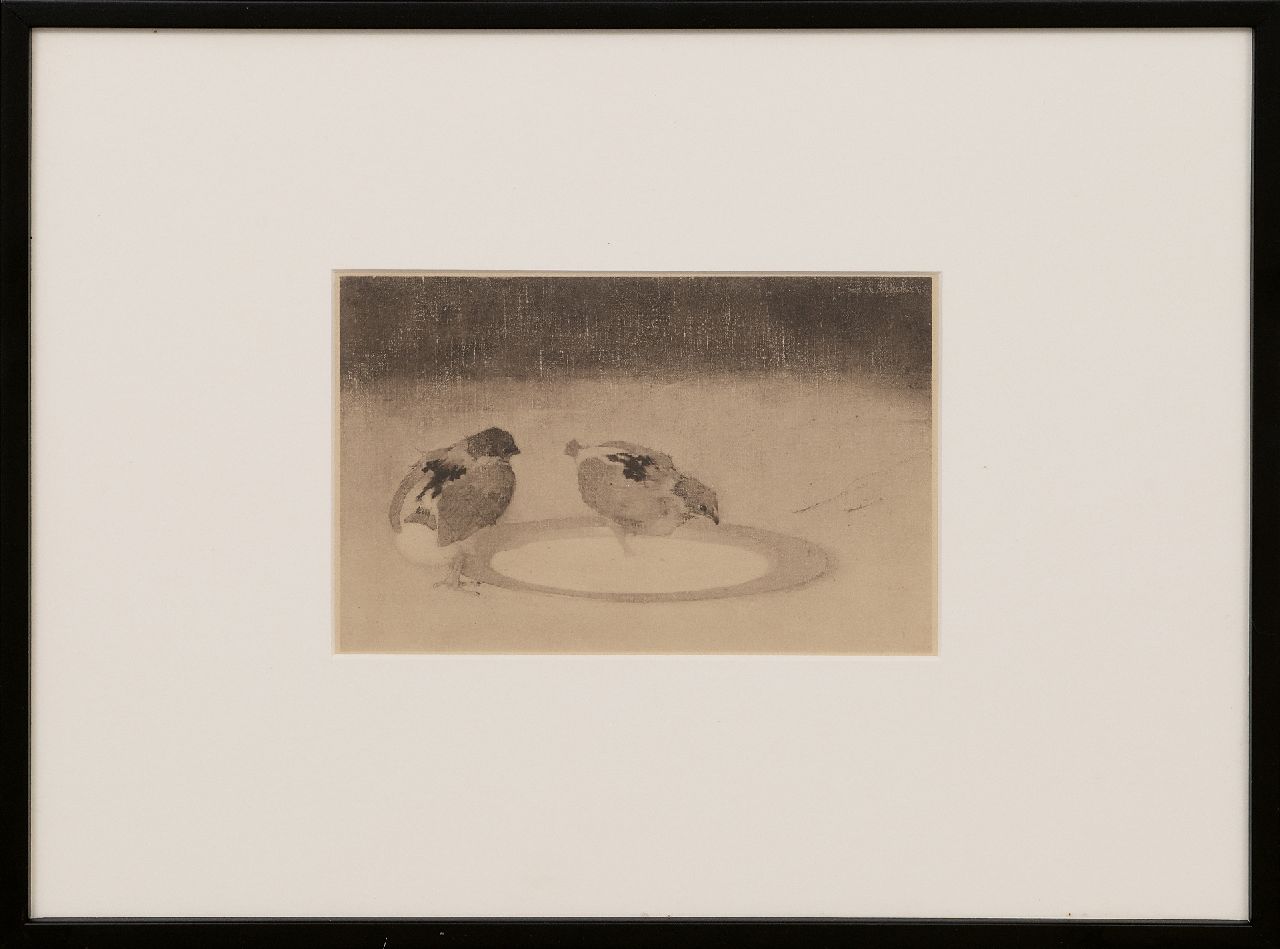 Mankes J. | Jan Mankes, Twee kuikens op een tinnen bord, heliografie 13,0 x 20,0 cm, te dateren 1910 Mankes J. | Jan Mankes, Twee kuikens op een tinnen bord, heliografie 13,0 x 20,0 cm, te dateren 1910