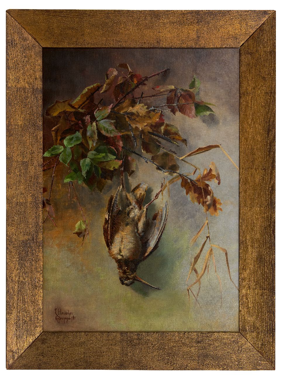 Heineken M. | Marie Heineken | Schilderijen te koop aangeboden | Houtsnip, olieverf op doek 86,2 x 59,8 cm, gesigneerd linksonder en gedateerd 1898 Heineken M. | Marie Heineken | Schilderijen te koop aangeboden | Houtsnip, olieverf op doek 86,2 x 59,8 cm, gesigneerd linksonder en gedateerd 1898