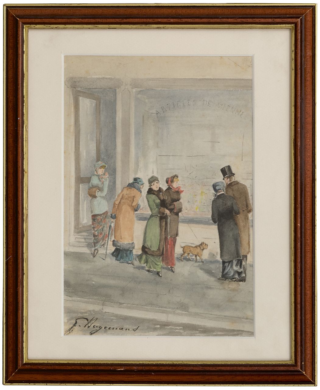 Hagemans G. | 'Germaine' Paulette Madeleine Yvette Hagemans | Aquarellen en tekeningen te koop aangeboden | Elegante figuren voor een etalage, potlood en aquarel op papier 25,5 x 17,7 cm, gesigneerd linksonder Hagemans G. | 'Germaine' Paulette Madeleine Yvette Hagemans | Aquarellen en tekeningen te koop aangeboden | Elegante figuren voor een etalage, potlood en aquarel op papier 25,5 x 17,7 cm, gesigneerd linksonder