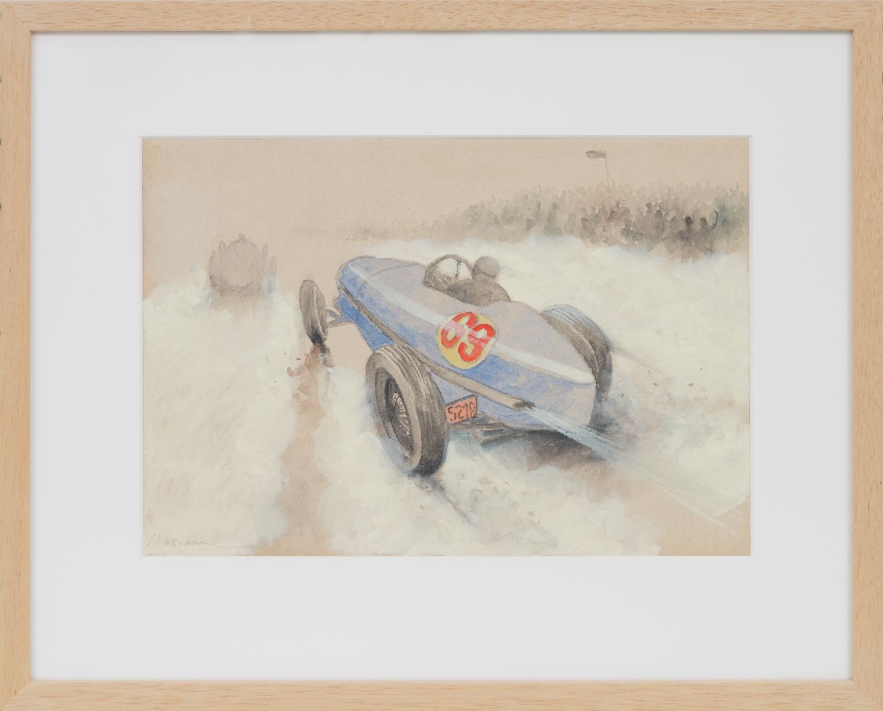 Onbekend   | Onbekend | Aquarellen en tekeningen te koop aangeboden | Raceauto nr. 69 in actie  (set van 5), potlood, aquarel en gouache op papier 20,0 x 29,1 cm, gesigneerd linksonder