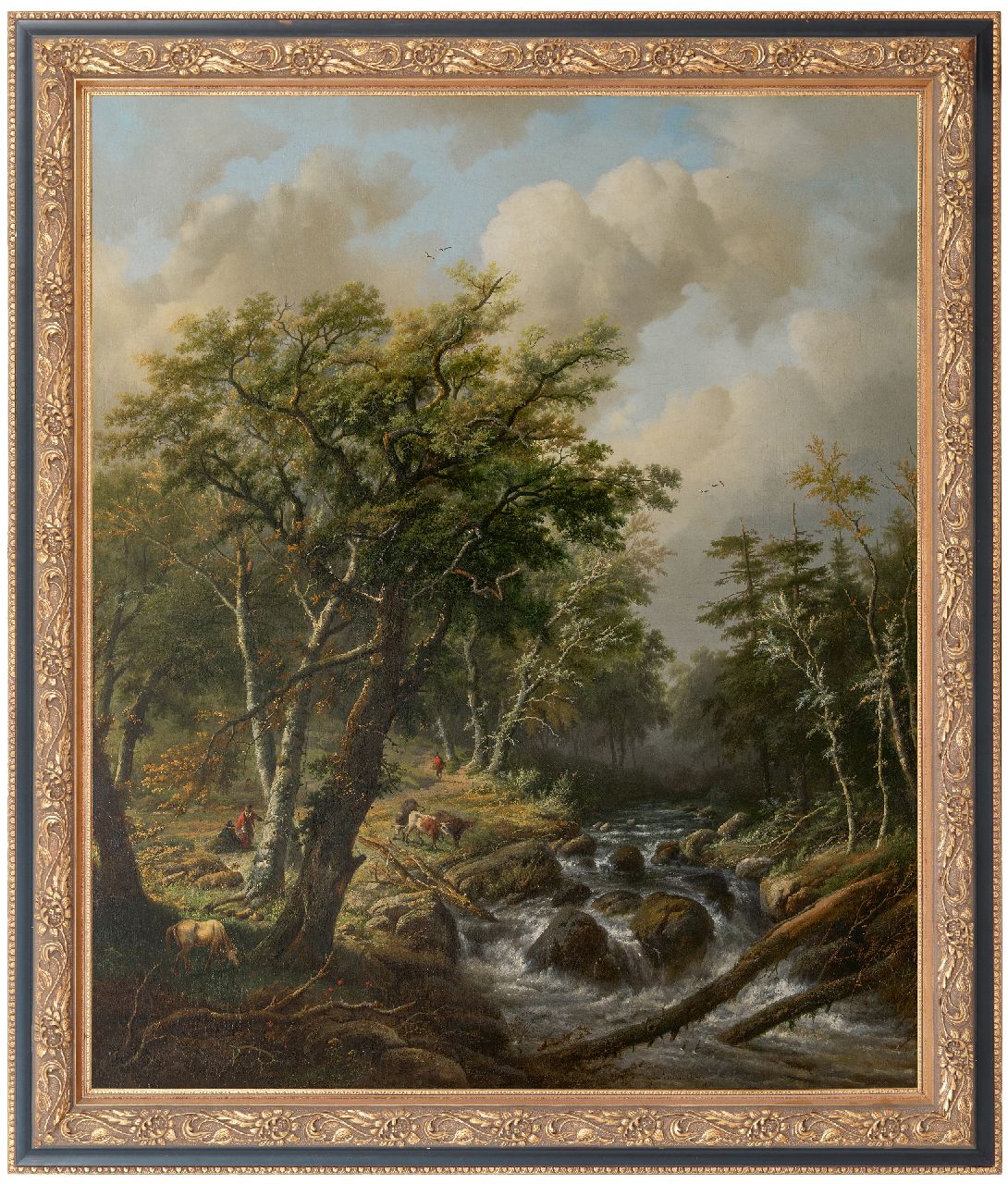 Bodeman/Verboeckhoven W./E.J. | Willem/Eugène Joseph Bodeman/Verboeckhoven | Schilderijen te koop aangeboden | Boslandschap met koeien bij een rivier, olieverf op doek 129,5 x 110,0 cm, gesigneerd rechtsonder door beide schilders en gedateerd 1843 Bodeman/Verboeckhoven W./E.J. | Willem/Eugène Joseph Bodeman/Verboeckhoven | Schilderijen te koop aangeboden | Boslandschap met koeien bij een rivier, olieverf op doek 129,5 x 110,0 cm, gesigneerd rechtsonder door beide schilders en gedateerd 1843