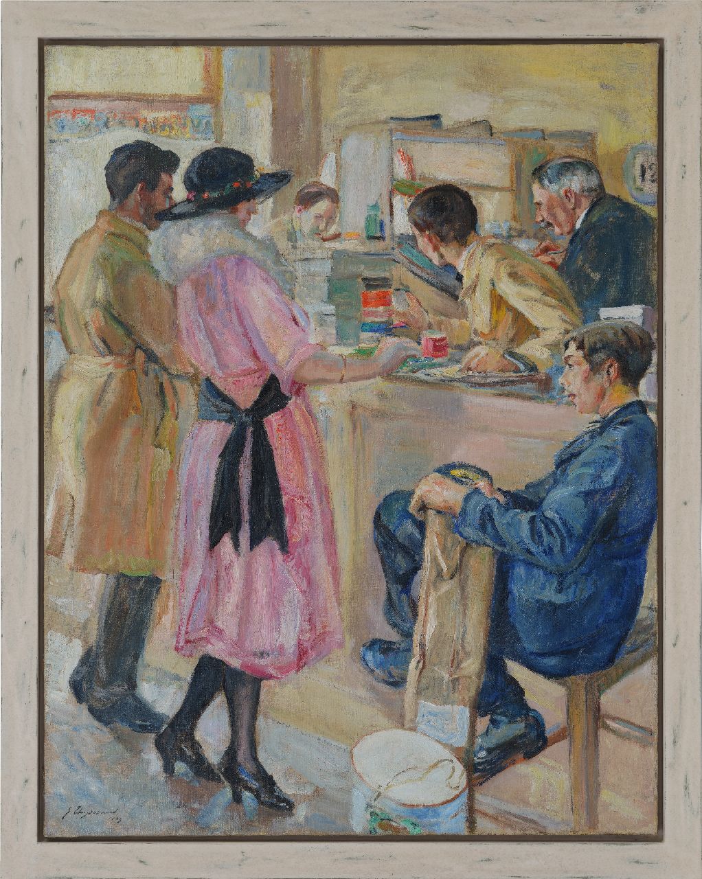 Thysebaert E.  | Emile Thysebaert | Schilderijen te koop aangeboden | In de fourniturenwinkel, olieverf op doek 109,2 x 83,2 cm, gesigneerd linksonder en gedateerd 1903