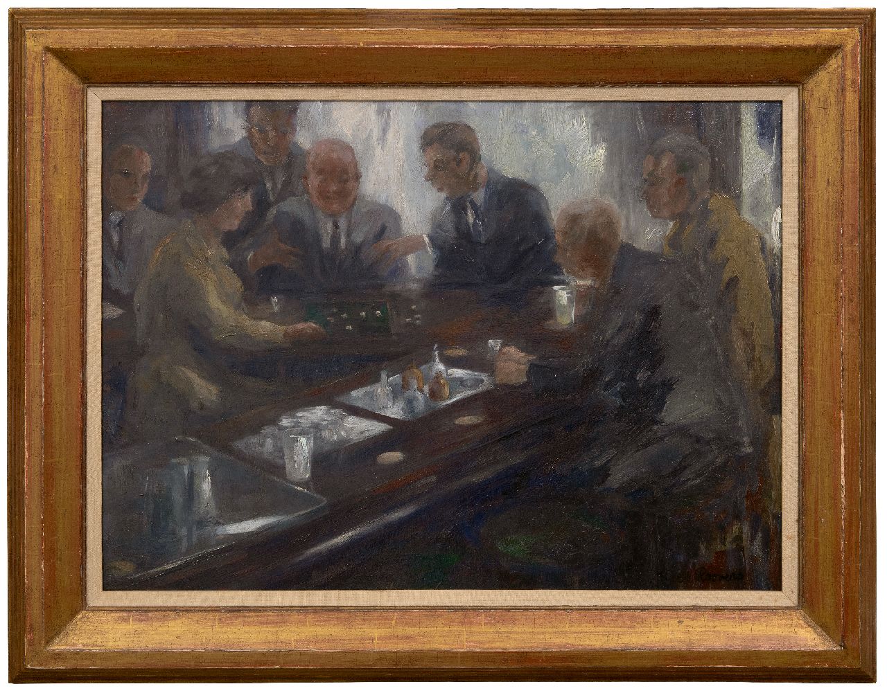 Roovers K. | Kees Roovers | Schilderijen te koop aangeboden | Dobbelen in café de Posthoorn, Den Haag, olieverf op board 47,1 x 65,6 cm, gesigneerd rechtsonder Roovers K. | Kees Roovers | Schilderijen te koop aangeboden | Dobbelen in café de Posthoorn, Den Haag, olieverf op board 47,1 x 65,6 cm, gesigneerd rechtsonder