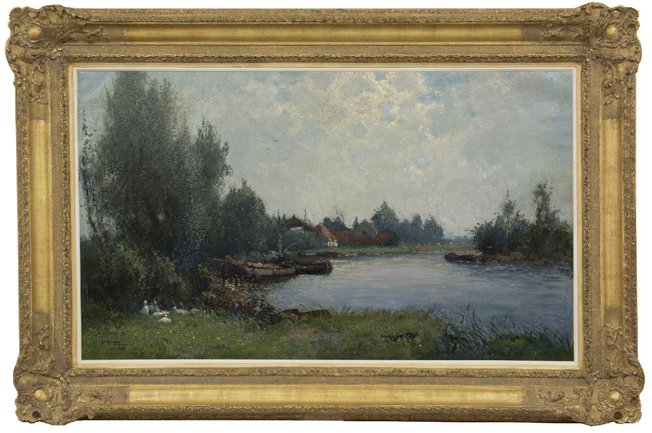Schagen G.F. van | Gerbrand Frederik van Schagen | Schilderijen te koop aangeboden | Morgenstond bij De Kaag, olieverf op doek 65,5 x 110,5 cm, gesigneerd linksonder en op spieraam gedateerd 1916 Schagen G.F. van | Gerbrand Frederik van Schagen | Schilderijen te koop aangeboden | Morgenstond bij De Kaag, olieverf op doek 65,5 x 110,5 cm, gesigneerd linksonder en op spieraam gedateerd 1916