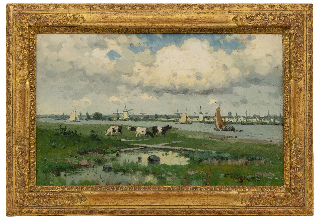 Rip W.C. | 'Willem' Cornelis Rip | Schilderijen te koop aangeboden | Zonnige dag bij Overschie, olieverf op doek 26,2 x 42,1 cm, gesigneerd rechtsonder Rip W.C. | 'Willem' Cornelis Rip | Schilderijen te koop aangeboden | Zonnige dag bij Overschie, olieverf op doek 26,2 x 42,1 cm, gesigneerd rechtsonder