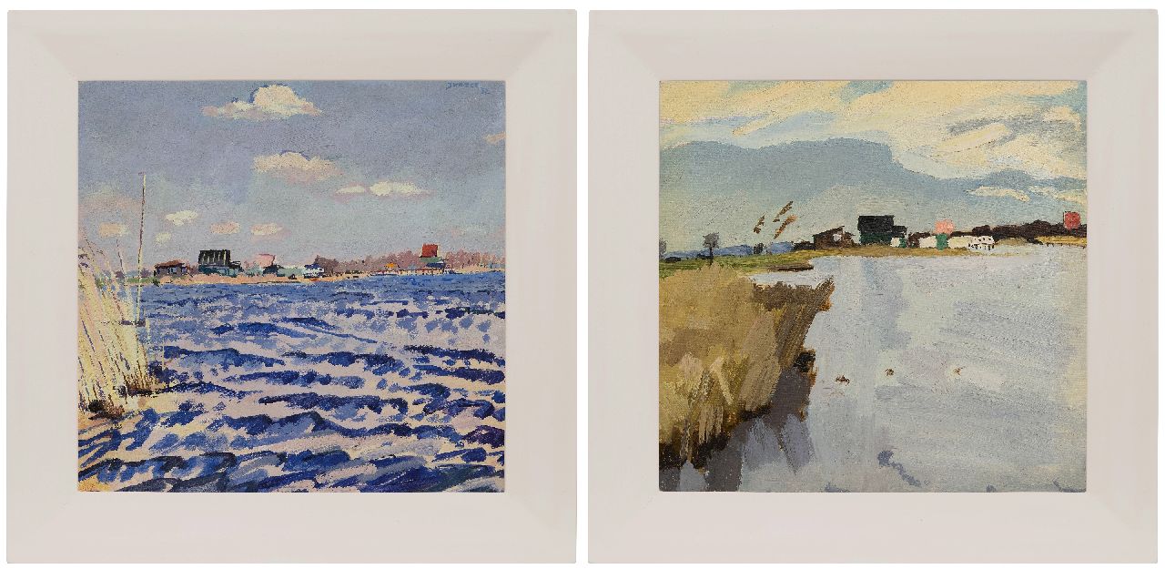 Zee J. van der | Jan van der Zee, Paterswoldsemeer op een winderige dag; verso: Paterswoldsemeer bij kalm weer, olieverf op doek 54,0 x 56,0 cm, gesigneerd rechtsboven en gedateerd '32 Zee J. van der | Jan van der Zee, Paterswoldsemeer op een winderige dag; verso: Paterswoldsemeer bij kalm weer, olieverf op doek 54,0 x 56,0 cm, gesigneerd rechtsboven en gedateerd '32