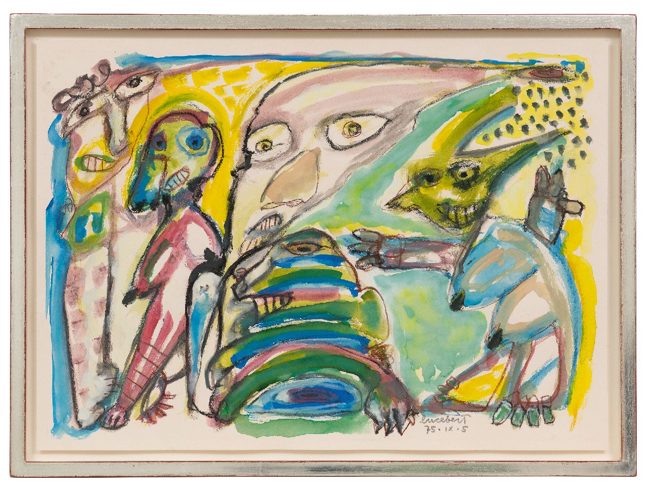 Lucebert (Lubertus Jacobus Swaanswijk) | Lucebert (Lubertus Jacobus Swaanswijk) | Aquarellen en tekeningen te koop aangeboden | Zonder titel, gouache op papier 49,7 x 56,6 cm, gesigneerd rechtsonder en gedateerd 75. IX. 5 Lucebert (Lubertus Jacobus Swaanswijk) | Lucebert (Lubertus Jacobus Swaanswijk) | Aquarellen en tekeningen te koop aangeboden | Zonder titel, gouache op papier 49,7 x 56,6 cm, gesigneerd rechtsonder en gedateerd 75. IX. 5