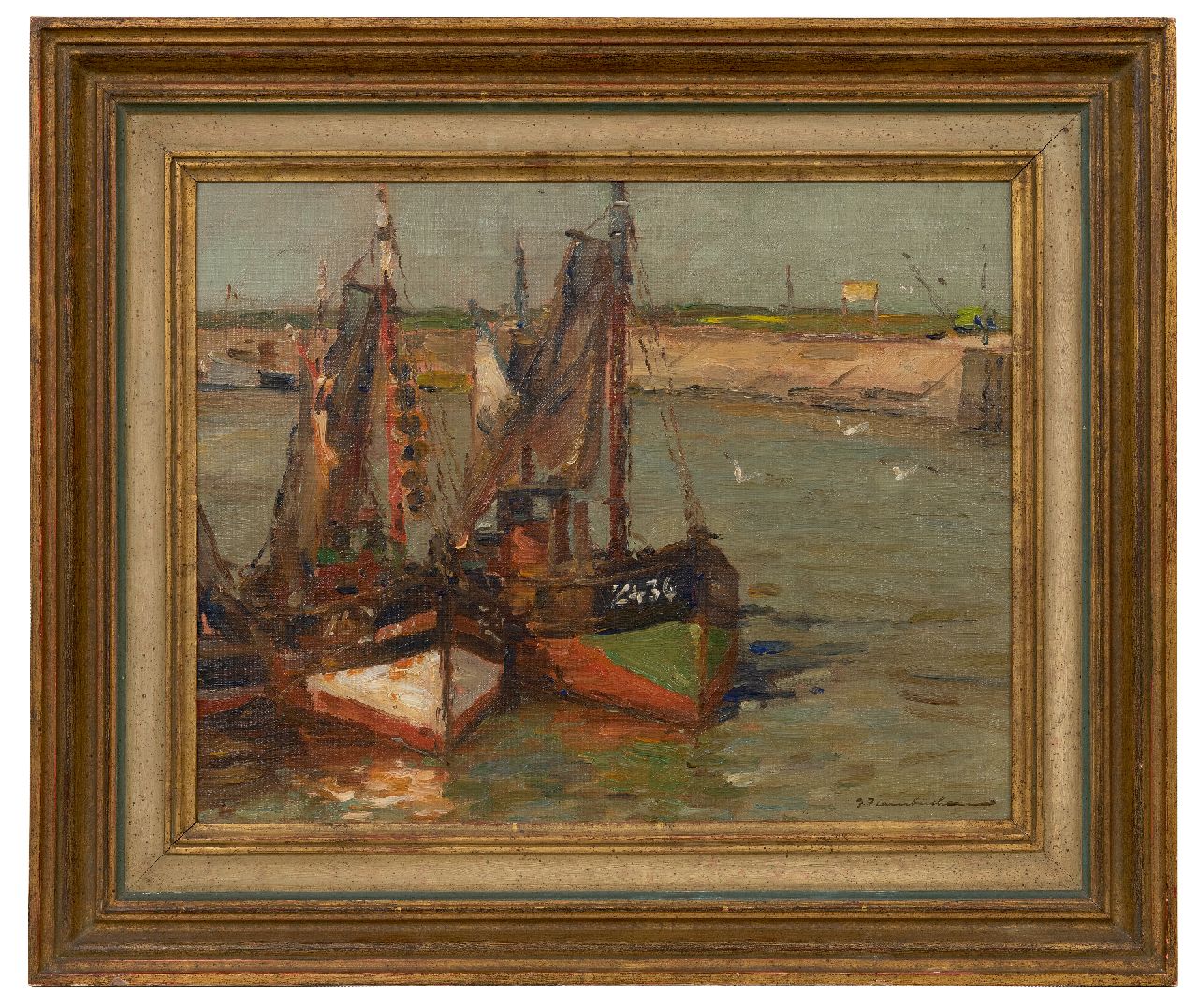 Hambüchen G.  | Georg Hambüchen | Gemälde zum Verkauf angeboten | Fischerboote im Hafen von Zeebrugge, Belgien, Öl auf Leinwand 40,2 x 50,4 cm, Unterzeichnet u.r.