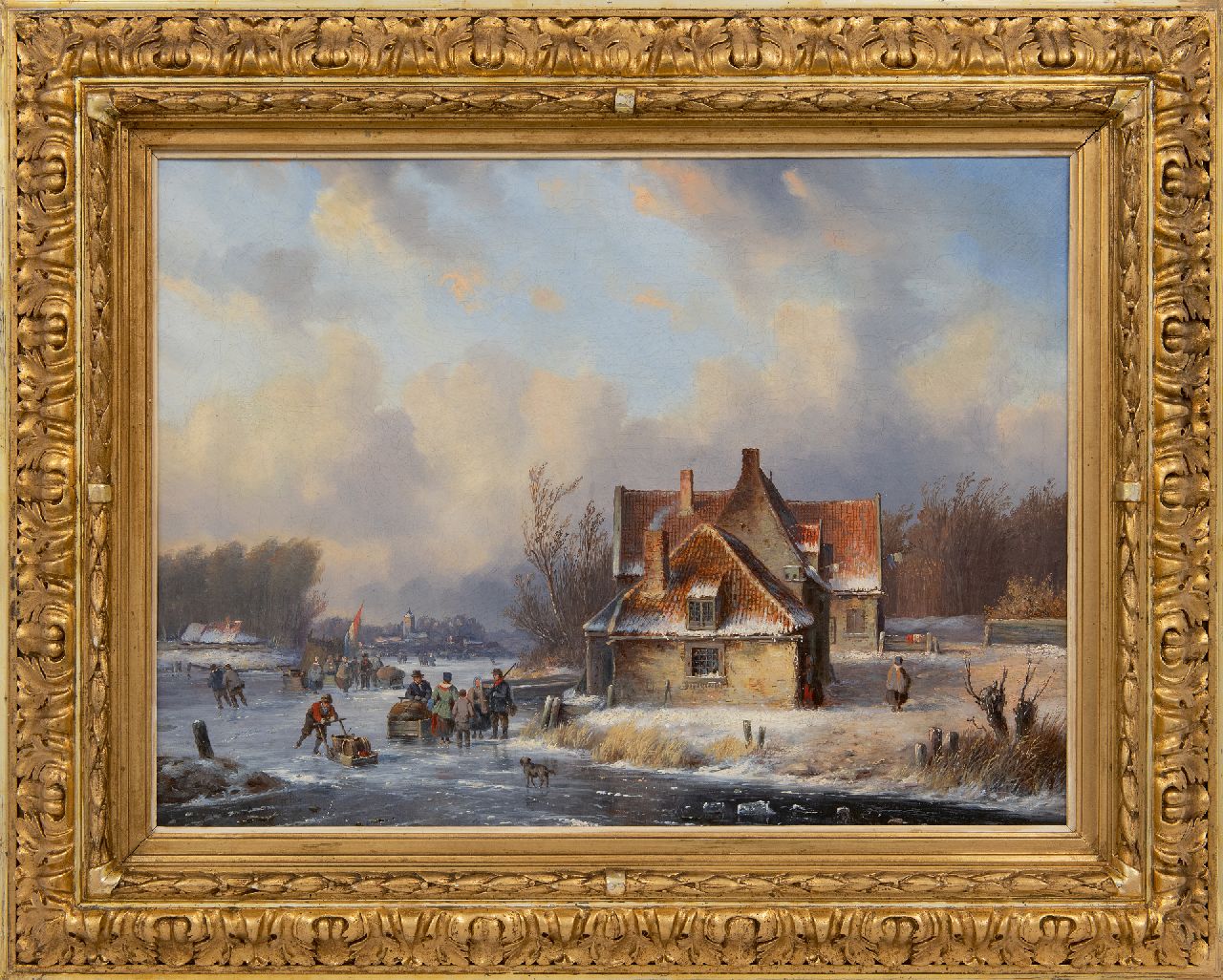 Ahrendts C.E.  | Carl Eduard Ahrendts | Schilderijen te koop aangeboden | Wintergezicht met veel figuren op het ijs, olieverf op doek 39,4 x 52,5 cm, gesigneerd linksonder