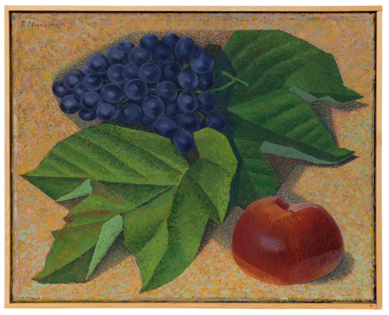 Hunziker F.  | Frieda Hunziker, Stillleben mit Trauben und Apfel, Öl auf Leinwand 40,4 x 50,4 cm, Unterzeichnet o.l. und zu datieren um 1941