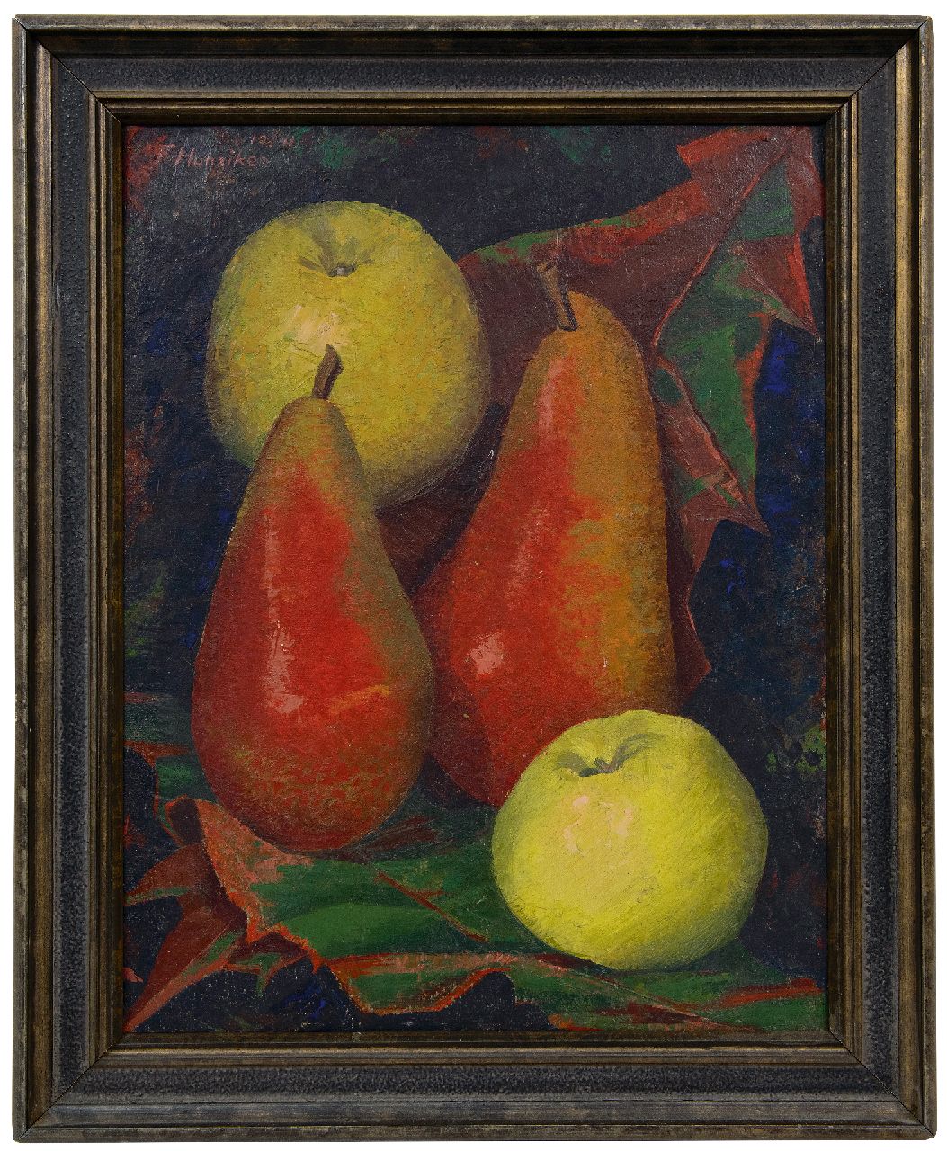 Hunziker F.  | Frieda Hunziker, Stilleven met appels en peren, olieverf op board 36,0 x 28,0 cm, gesigneerd linksboven en gedateerd 10/41