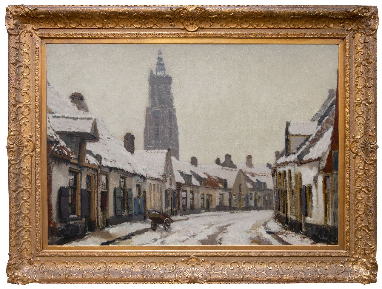 Bakels R.S. | Reinier Sybrand Bakels | Schilderijen te koop aangeboden | Winters gezicht in Amersfoort met de Onze Lieve Vrouwetoren, olieverf op doek 91,8 x 131,8 cm, gesigneerd rechtsonder en te dateren ca. 1920 Bakels R.S. | Reinier Sybrand Bakels | Schilderijen te koop aangeboden | Winters gezicht in Amersfoort met de Onze Lieve Vrouwetoren, olieverf op doek 91,8 x 131,8 cm, gesigneerd rechtsonder en te dateren ca. 1920