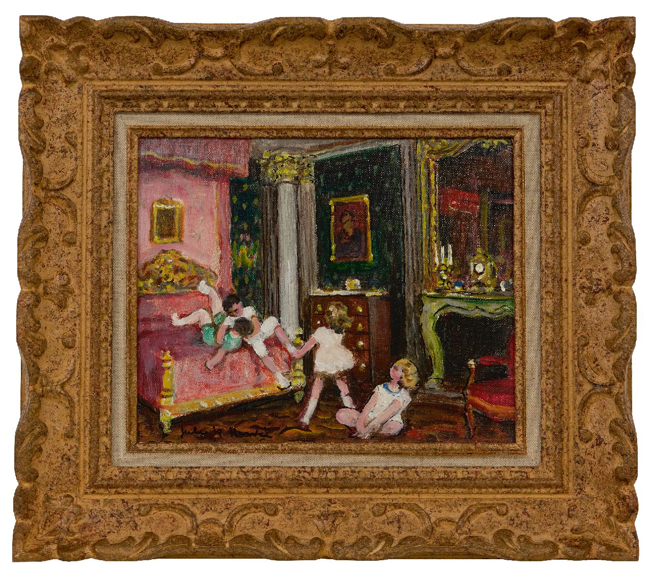 Hervé J.R.  | Jules René Hervé | Schilderijen te koop aangeboden | Jeux d'Enfants, olieverf op doek 22,0 x 27,1 cm, gesigneerd linksonder en verso