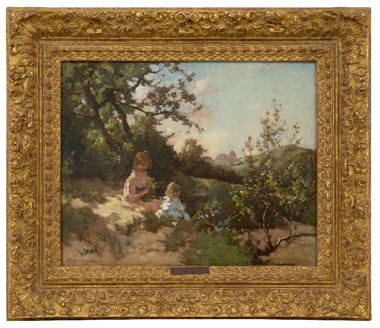 Akkeringa J.E.H.  | 'Johannes Evert' Hendrik Akkeringa | Schilderijen te koop aangeboden | Kinderen bloemen plukkend in de duinen, olieverf op paneel 31,9 x 39,4 cm, gesigneerd linksonder