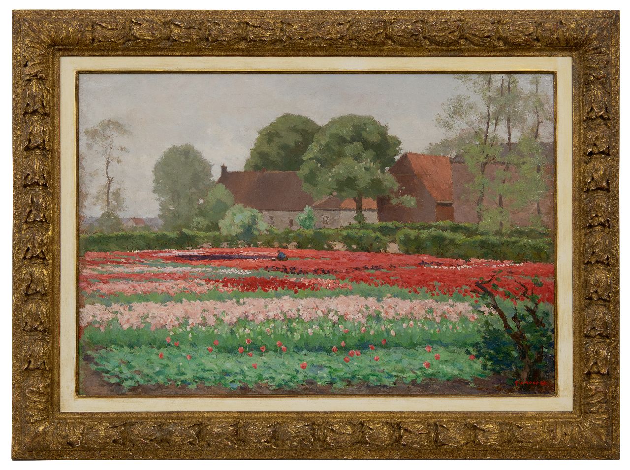 Koster A.L.  | Anton Louis 'Anton L.' Koster | Schilderijen te koop aangeboden | Veld met rode en roze tulpen, olieverf op doek 52,3 x 76,3 cm, gesigneerd rechtsonder