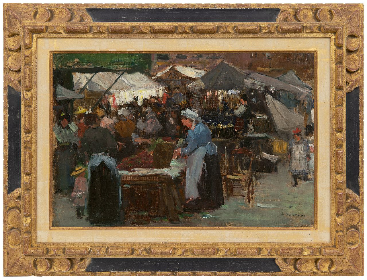 Arntzenius P.F.N.J.  | Pieter Florentius Nicolaas Jacobus 'Floris' Arntzenius | Schilderijen te koop aangeboden | Markt, Den Haag, olieverf op doek op paneel 31,3 x 47,2 cm, gesigneerd rechtsonder