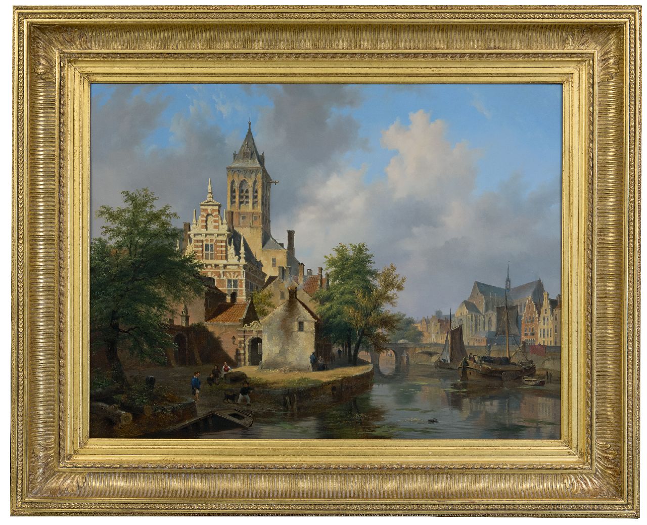 Hove B.J. van | Bartholomeus Johannes 'Bart' van Hove | Schilderijen te koop aangeboden | Zonnig stadsgezicht, olieverf op paneel 61,7 x 82,5 cm, gesigneerd linksonder en gedateerd 1840