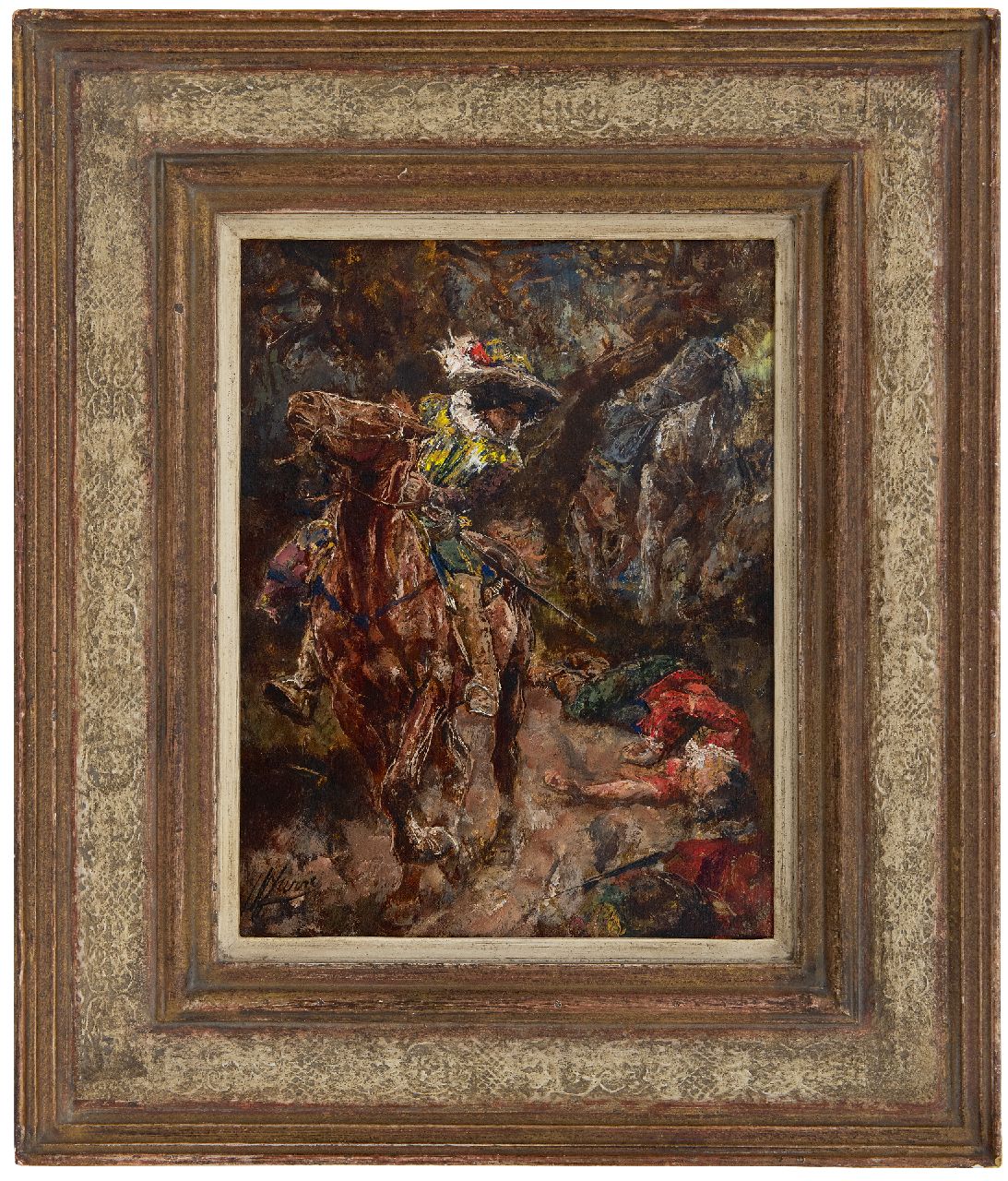 Jurres J.H.  | Johannes Hendricus Jurres, Szene aus Gil Blas, Öl auf Holz 28,4 x 22,0 cm, Unterzeichnet l.u.