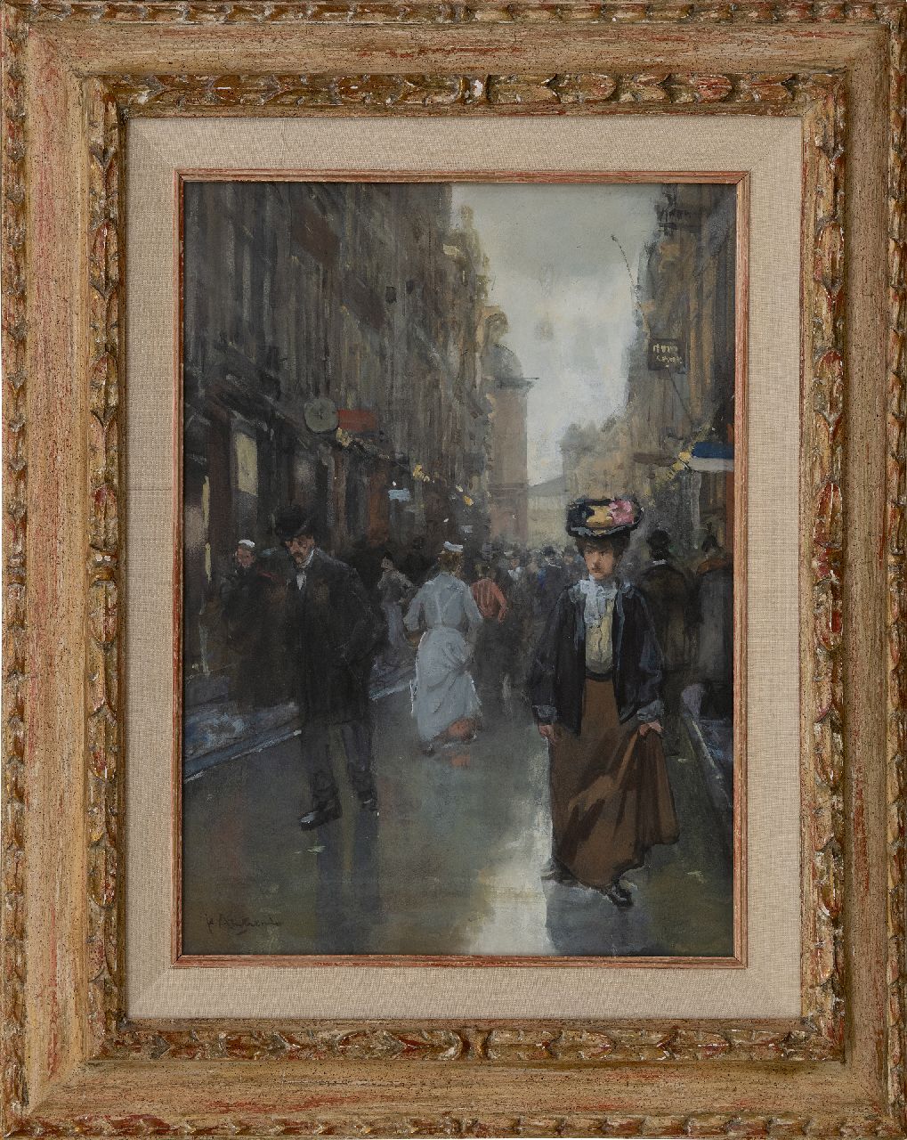 Arntzenius P.F.N.J. | Pieter Florentius Nicolaas Jacobus 'Floris' Arntzenius | Aquarellen en tekeningen te koop aangeboden | Drukbevolkte Spuistraat in Den Haag, aquarel op papier 41,6 x 30,7 cm, gesigneerd linksonder Arntzenius P.F.N.J. | Pieter Florentius Nicolaas Jacobus 'Floris' Arntzenius | Aquarellen en tekeningen te koop aangeboden | Drukbevolkte Spuistraat in Den Haag, aquarel op papier 41,6 x 30,7 cm, gesigneerd linksonder