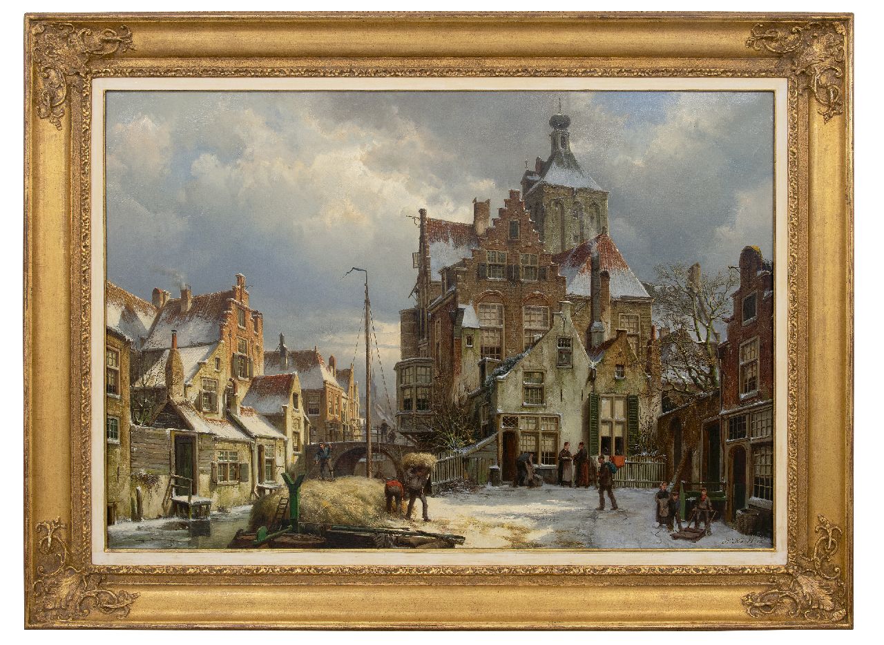 Koekkoek W.  | Willem Koekkoek, Winters stadsgezicht Culemborg, olieverf op doek 86,5 x 125,3 cm, gesigneerd rechtsonder en te dateren ca.1885