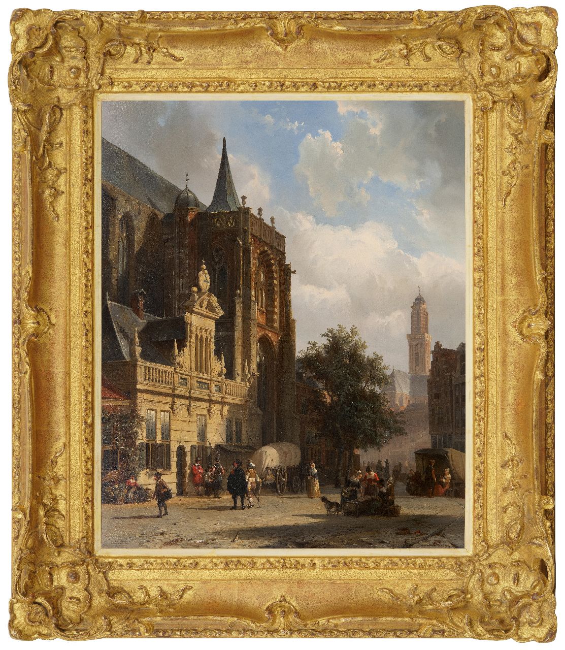 Springer C.  | Cornelis Springer, Zomers gezicht op de Hoofdwacht aan de Grote Markt in Zwolle, olieverf op paneel 54,5 x 44,2 cm, gesigneerd rechtsonder met monogram en gedateerd '59