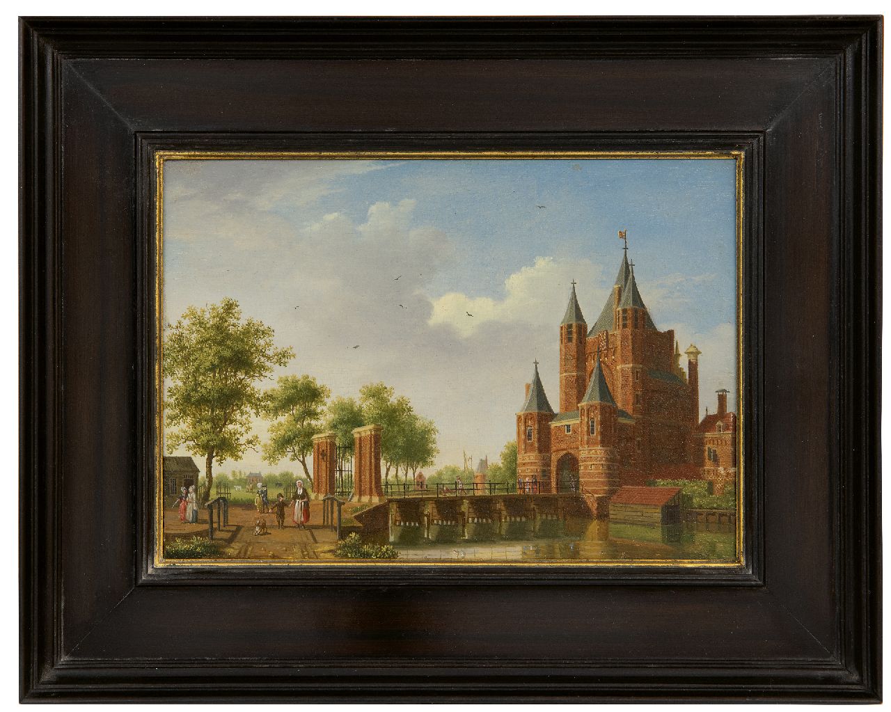 Ouwater I.  | Isaac Ouwater | Schilderijen te koop aangeboden | Gezicht op de Amsterdamse Poort in Haarlem  (pendant, uitsluitend tezamen), olieverf op paneel 13,8 x 19,6 cm, (prijs is per pendant, verkoop alleen tezamen)