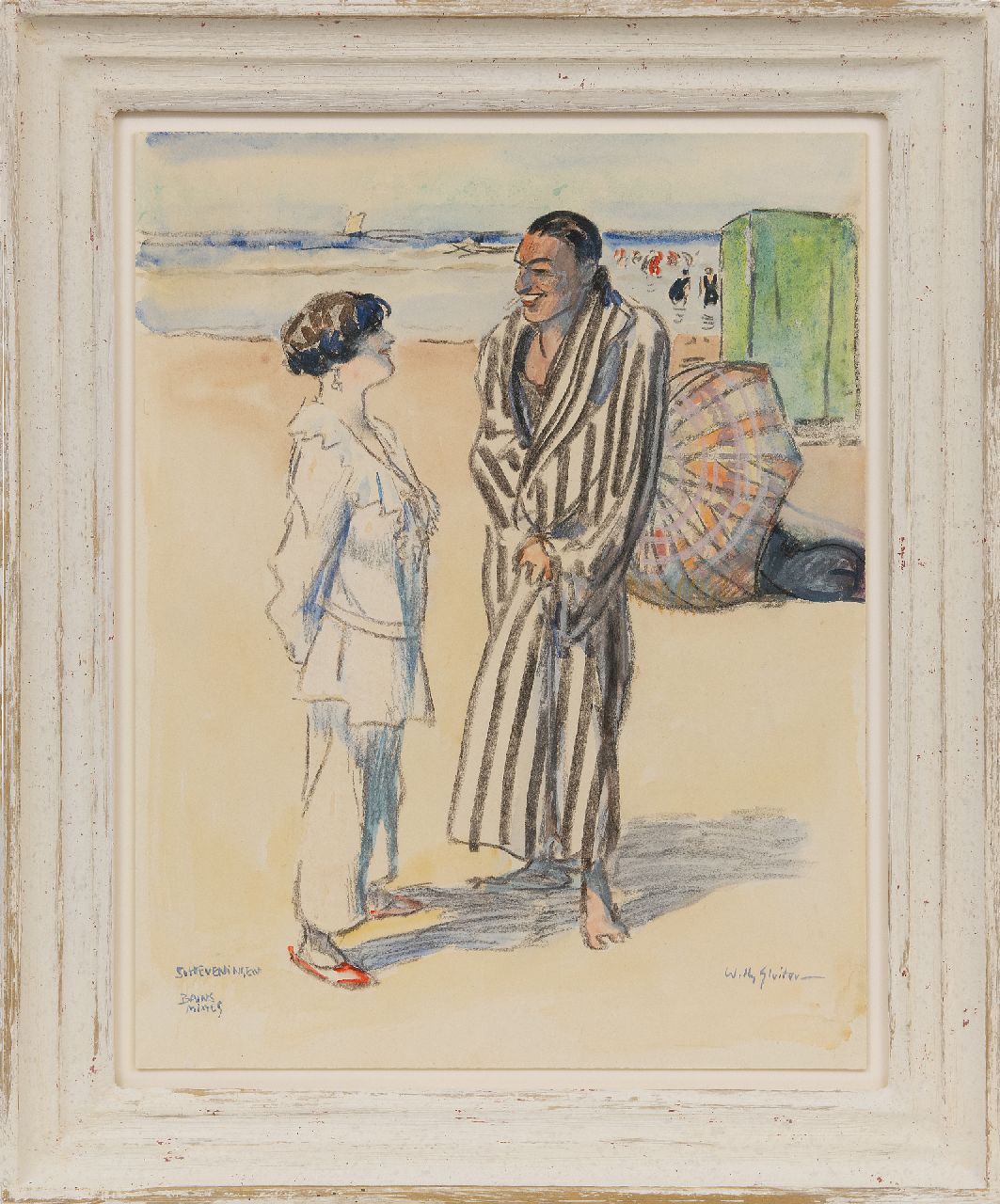 Sluiter J.W. | Jan Willem 'Willy' Sluiter | Aquarellen en tekeningen te koop aangeboden | Scheveningen, Bains Mixtes, krijt en aquarel op papier op board 47,0 x 36,7 cm, gesigneerd rechtsonder Sluiter J.W. | Jan Willem 'Willy' Sluiter | Aquarellen en tekeningen te koop aangeboden | Scheveningen, Bains Mixtes, krijt en aquarel op papier op board 47,0 x 36,7 cm, gesigneerd rechtsonder