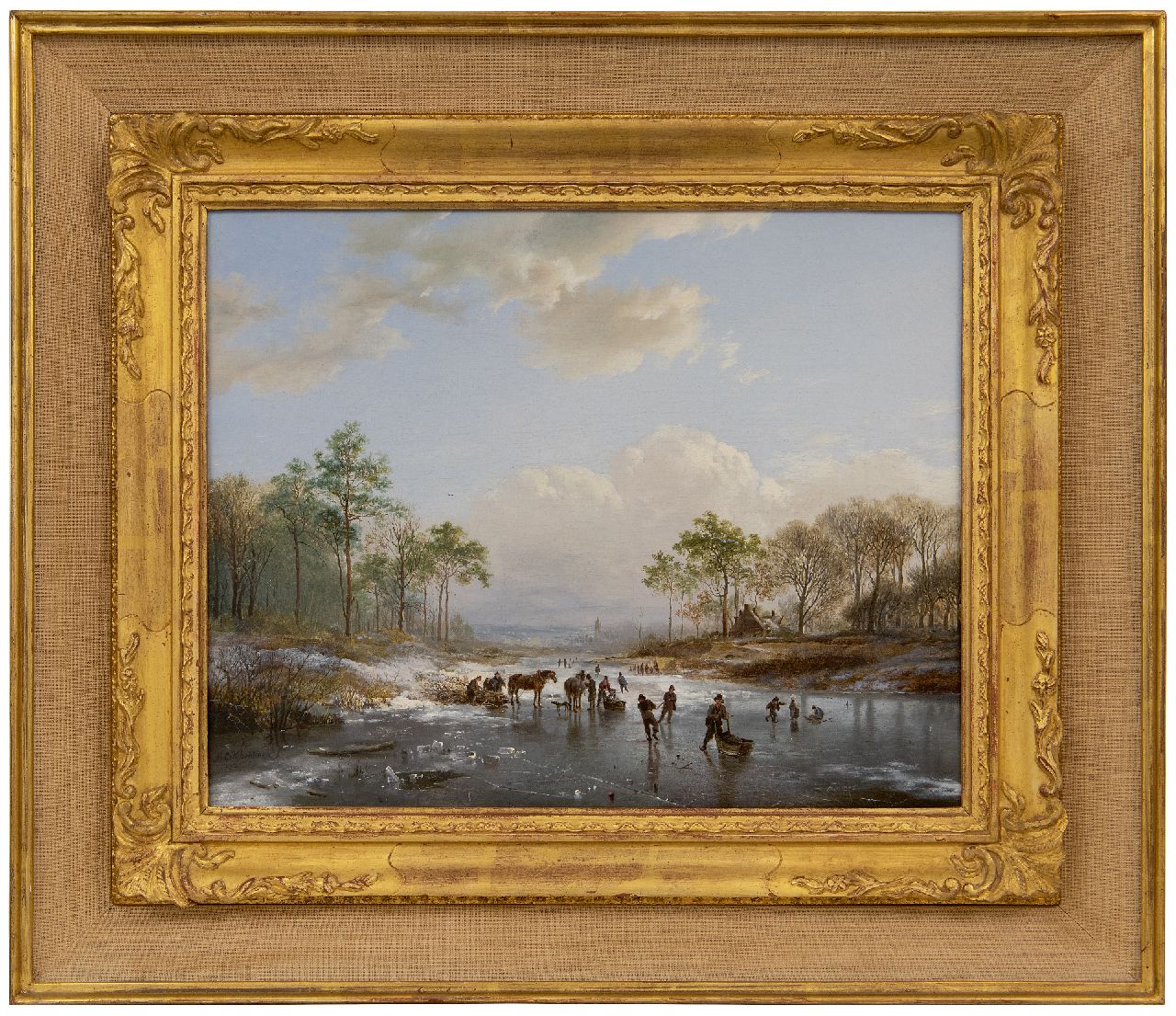 Koekkoek B.C. | Barend Cornelis Koekkoek | Schilderijen te koop aangeboden | IJsgezicht met schaatsers en houtsprokkelaars met een paardenslee, olieverf op doek 29,0 x 35,7 cm, gesigneerd linksonder en gedateerd 1832 Koekkoek B.C. | Barend Cornelis Koekkoek | Schilderijen te koop aangeboden | IJsgezicht met schaatsers en houtsprokkelaars met een paardenslee, olieverf op doek 29,0 x 35,7 cm, gesigneerd linksonder en gedateerd 1832