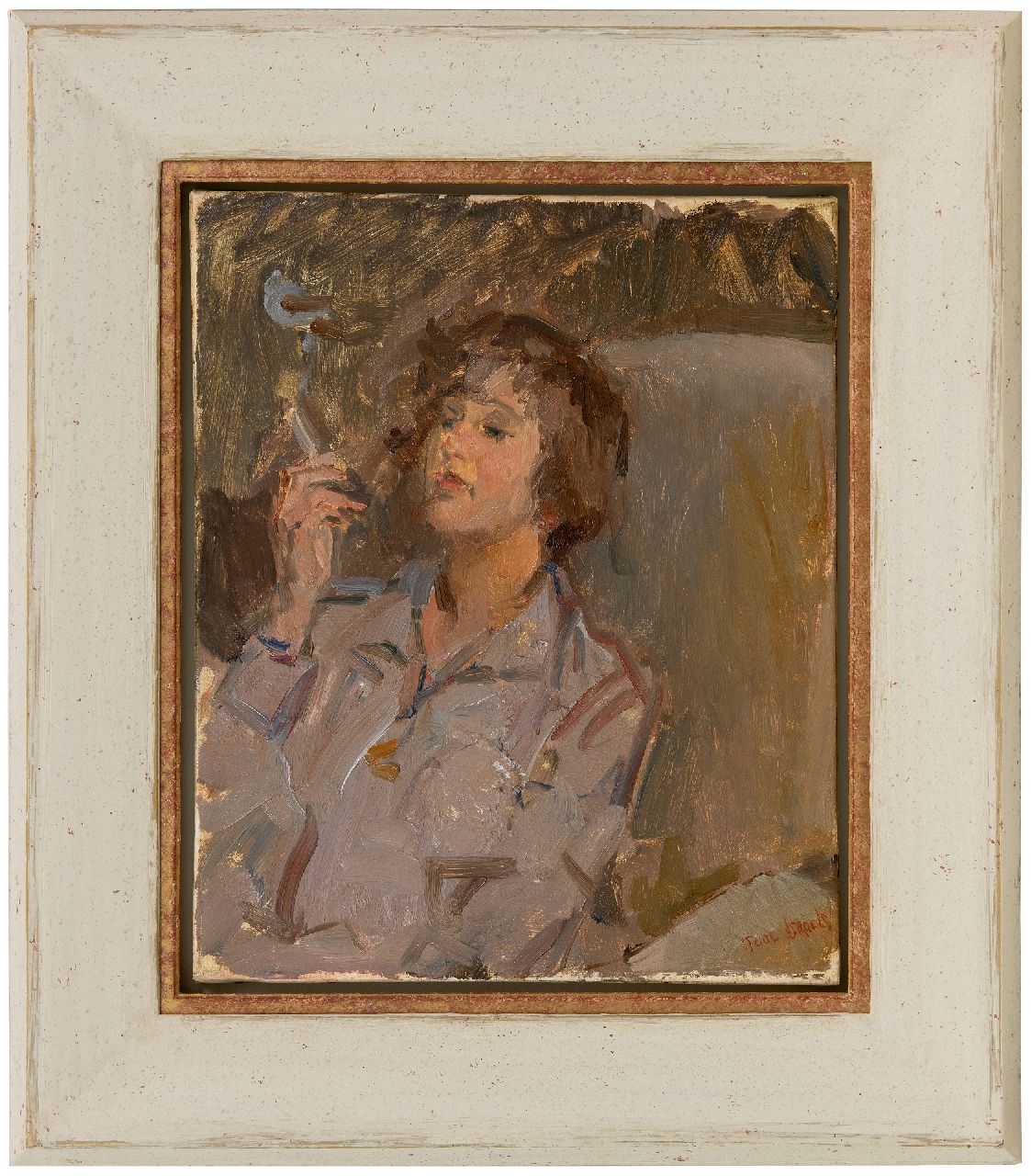 Israels I.L. | 'Isaac' Lazarus Israels | Schilderijen te koop aangeboden | Rookende dame, olieverf op doek 46,2 x 38,2 cm, gesigneerd rechtsonder Israels I.L. | 'Isaac' Lazarus Israels | Schilderijen te koop aangeboden | Rookende dame, olieverf op doek 46,2 x 38,2 cm, gesigneerd rechtsonder