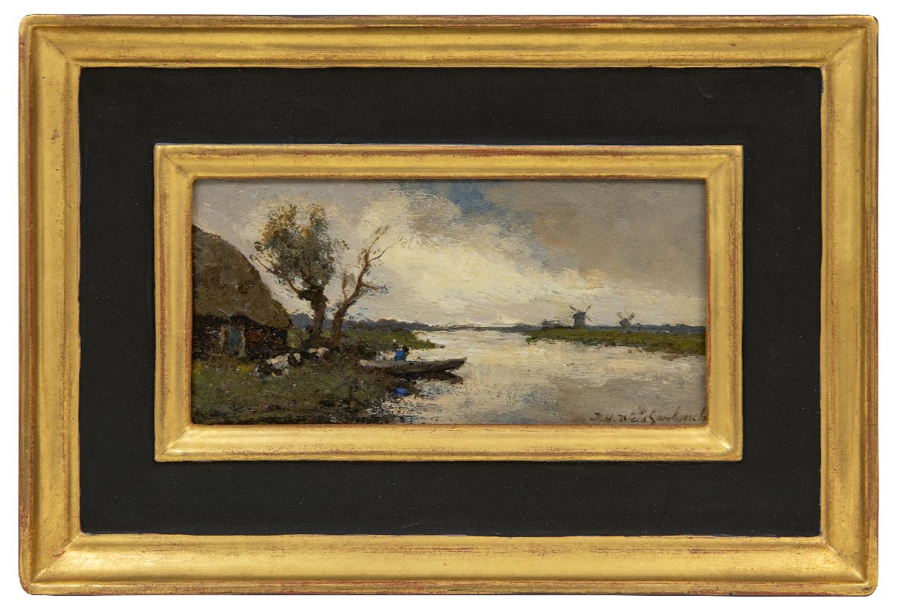 Weissenbruch H.J. | Hendrik Johannes 'J.H.' Weissenbruch, Polderlandschap bij buiig weer, olieverf op paneel 9,9 x 20,0 cm, gesigneerd rechtsonder Weissenbruch H.J. | Hendrik Johannes 'J.H.' Weissenbruch, Polderlandschap bij buiig weer, olieverf op paneel 9,9 x 20,0 cm, gesigneerd rechtsonder