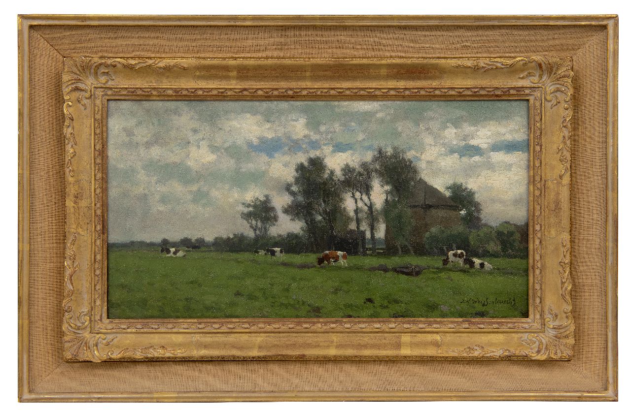 Weissenbruch H.J. | Hendrik Johannes 'J.H.' Weissenbruch | Schilderijen te koop aangeboden | Grazende koeien bij een hooiberg, olieverf op doek 24,8 x 45,4 cm, gesigneerd rechtsonder Weissenbruch H.J. | Hendrik Johannes 'J.H.' Weissenbruch | Schilderijen te koop aangeboden | Grazende koeien bij een hooiberg, olieverf op doek 24,8 x 45,4 cm, gesigneerd rechtsonder