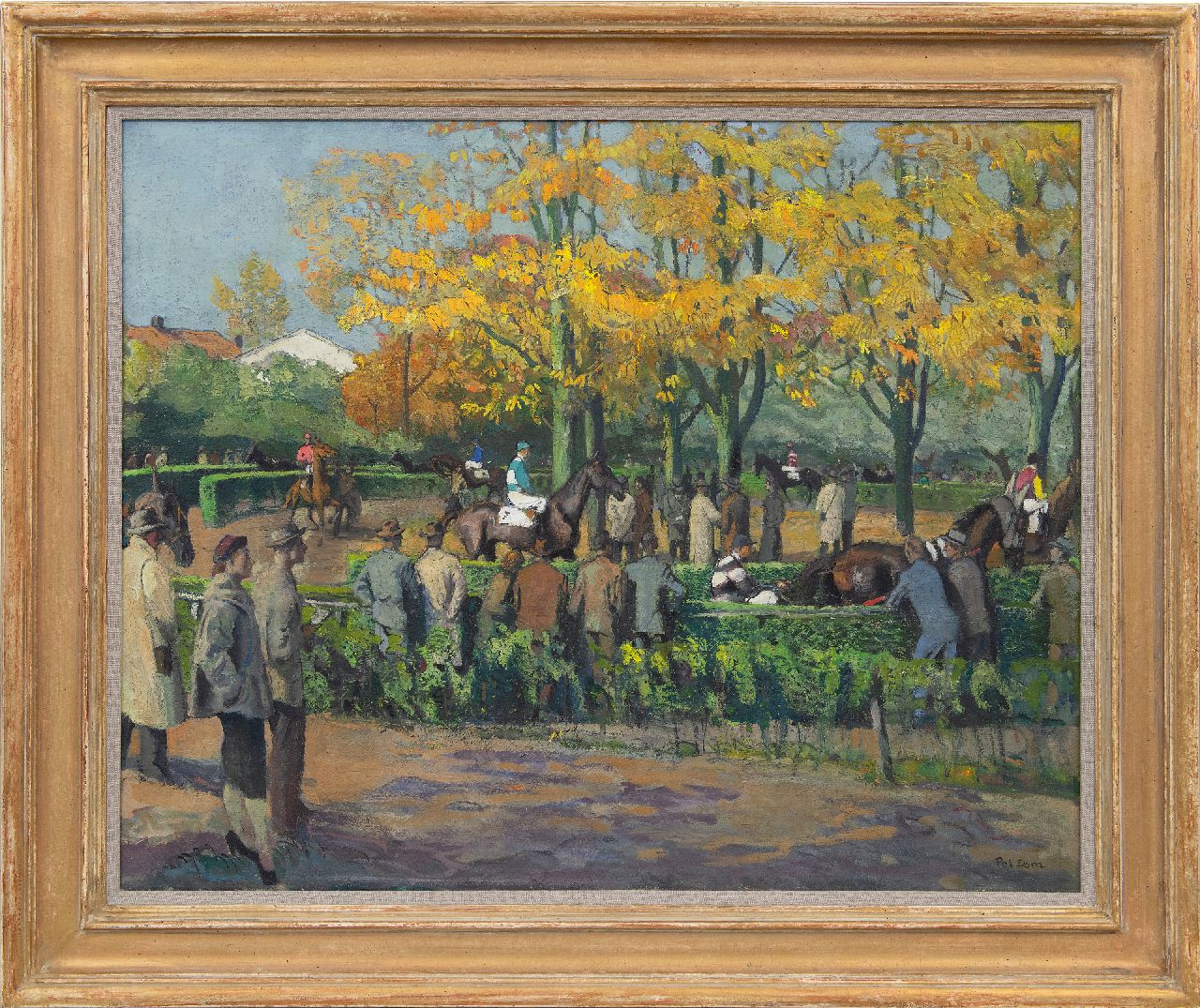 Dom P.L.C. | Paulus Ludovicus Carolus 'Pol' Dom | Schilderijen te koop aangeboden | Toeschouwers bij de paddock van de renbaan Duindigt in Wassenaar, olieverf op doek 65,7 x 81,8 cm, gesigneerd rechtsonder en op spieraam Dom P.L.C. | Paulus Ludovicus Carolus 'Pol' Dom | Schilderijen te koop aangeboden | Toeschouwers bij de paddock van de renbaan Duindigt in Wassenaar, olieverf op doek 65,7 x 81,8 cm, gesigneerd rechtsonder en op spieraam