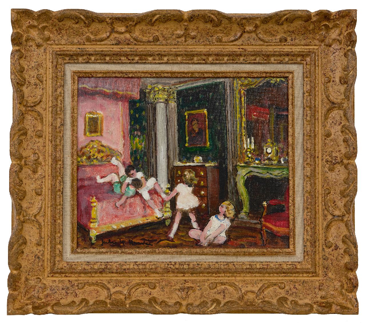 Hervé J.R.  | Jules René Hervé | Schilderijen te koop aangeboden | Jeux d'Enfants, olieverf op doek 22,0 x 27,1 cm, gesigneerd linksonder en verso en verkocht