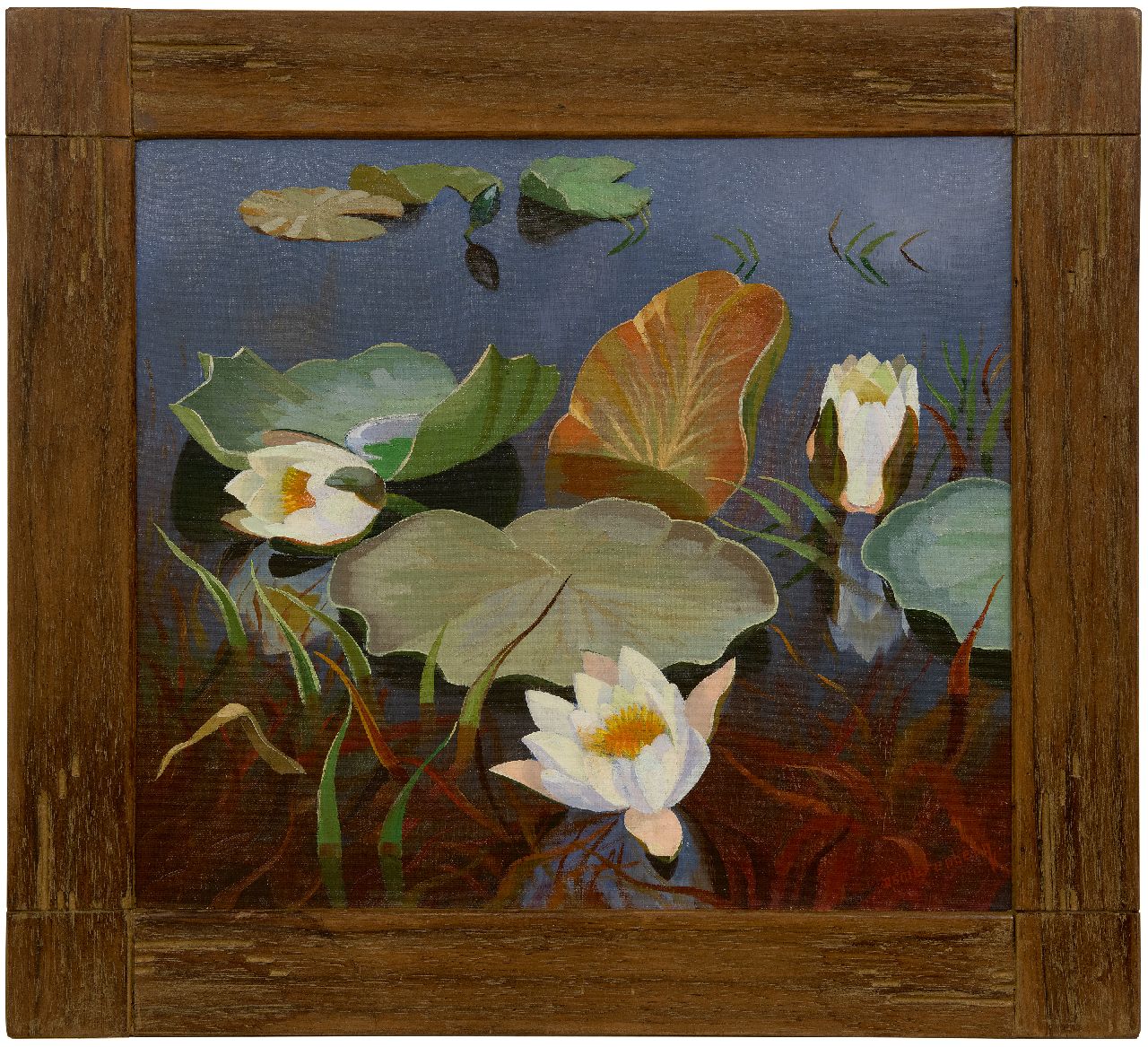 Smorenberg D.  | Dirk Smorenberg | Schilderijen te koop aangeboden | Waterlelies, olieverf op doek 39,3 x 44,4 cm, gesigneerd rechtsonder