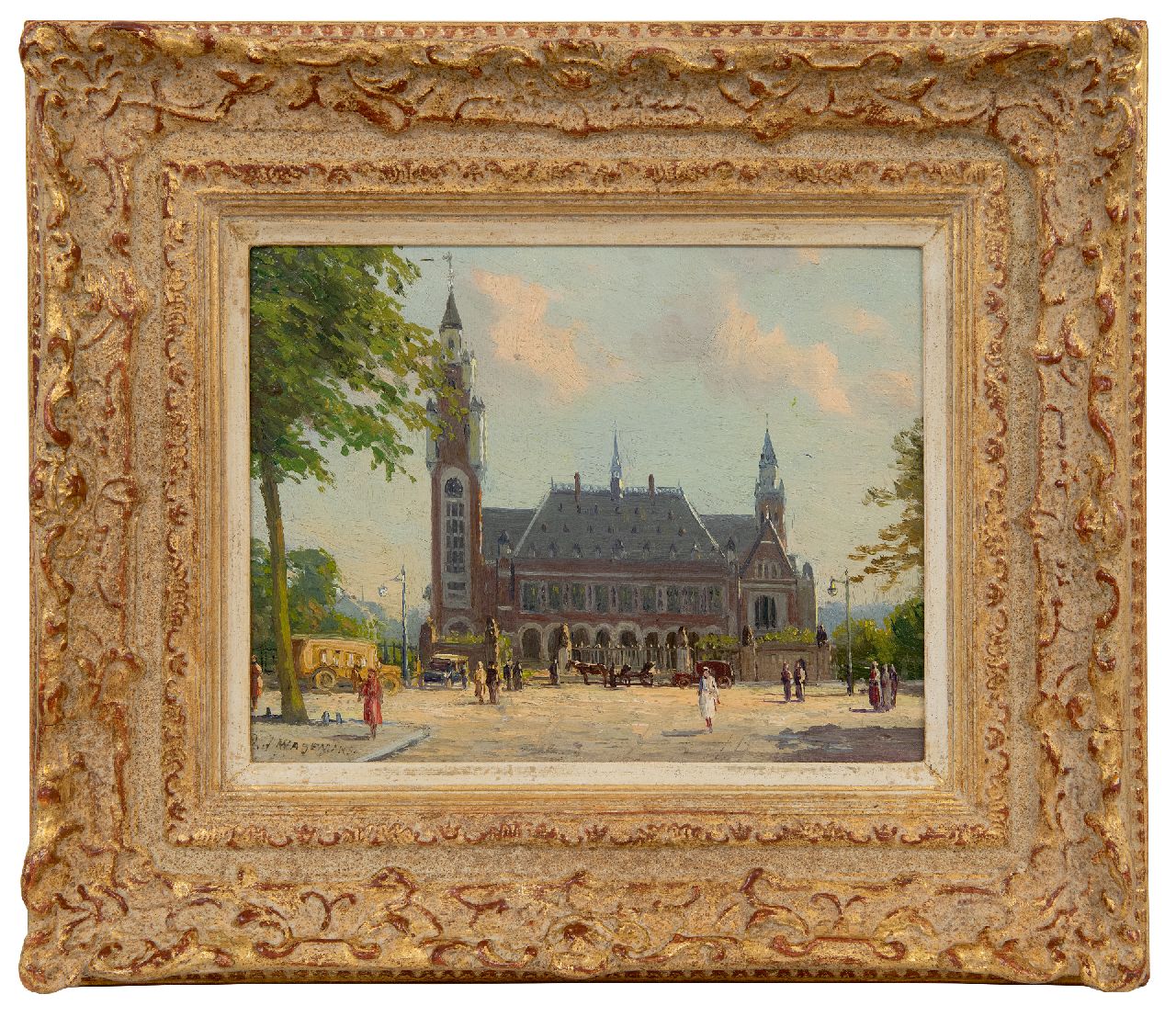 Wagemans P.J.A. | 'Piet' Johannes Alexander Wagemans | Schilderijen te koop aangeboden | Gezicht op het Vredespaleis in Den Haag, olieverf op paneel 18,5 x 24,3 cm, gesigneerd linksonder en zonder lijst Wagemans P.J.A. | 'Piet' Johannes Alexander Wagemans | Schilderijen te koop aangeboden | Gezicht op het Vredespaleis in Den Haag, olieverf op paneel 18,5 x 24,3 cm, gesigneerd linksonder en zonder lijst