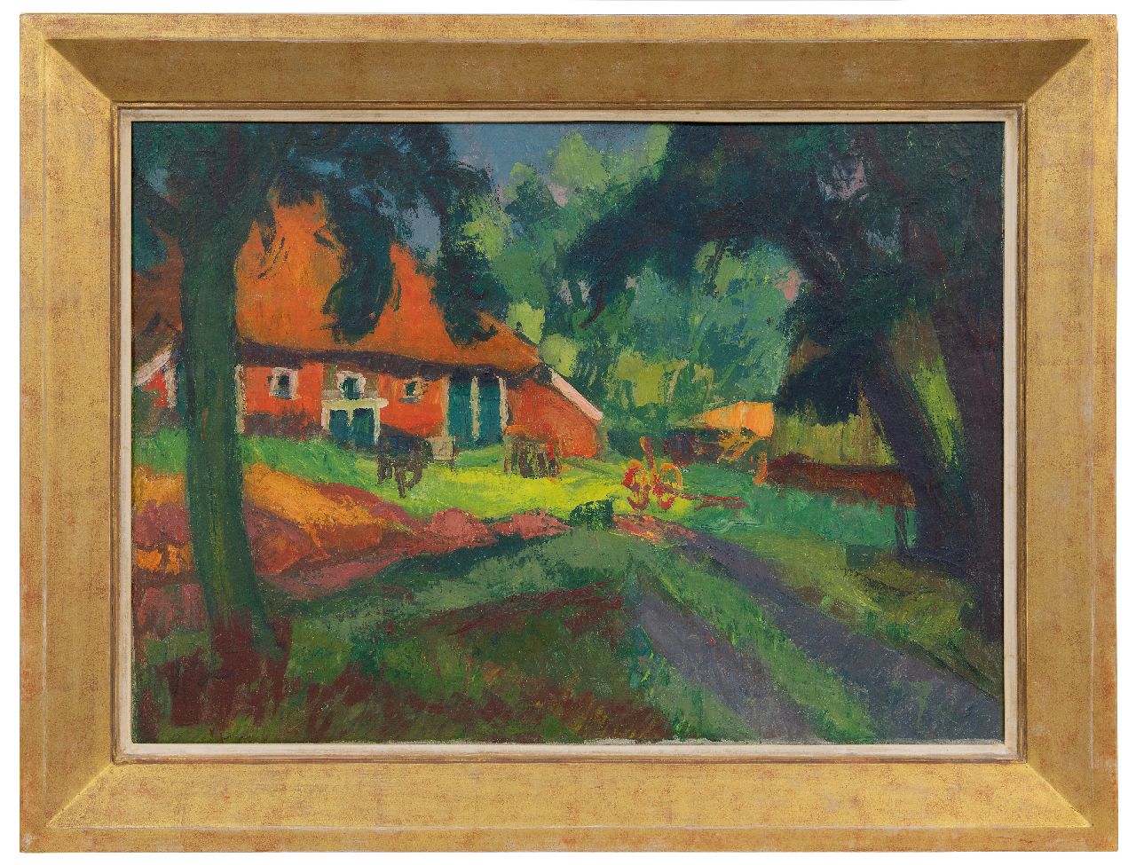 Vries J. de | Jannes de Vries | Schilderijen te koop aangeboden | Boerderij, Westerwolde; VERSO: zicht op de Waal, wasverf op doek 50,1 x 69,4 cm, gesigneerd verso en te dateren ca. 1960 Vries J. de | Jannes de Vries | Schilderijen te koop aangeboden | Boerderij, Westerwolde; VERSO: zicht op de Waal, wasverf op doek 50,1 x 69,4 cm, gesigneerd verso en te dateren ca. 1960